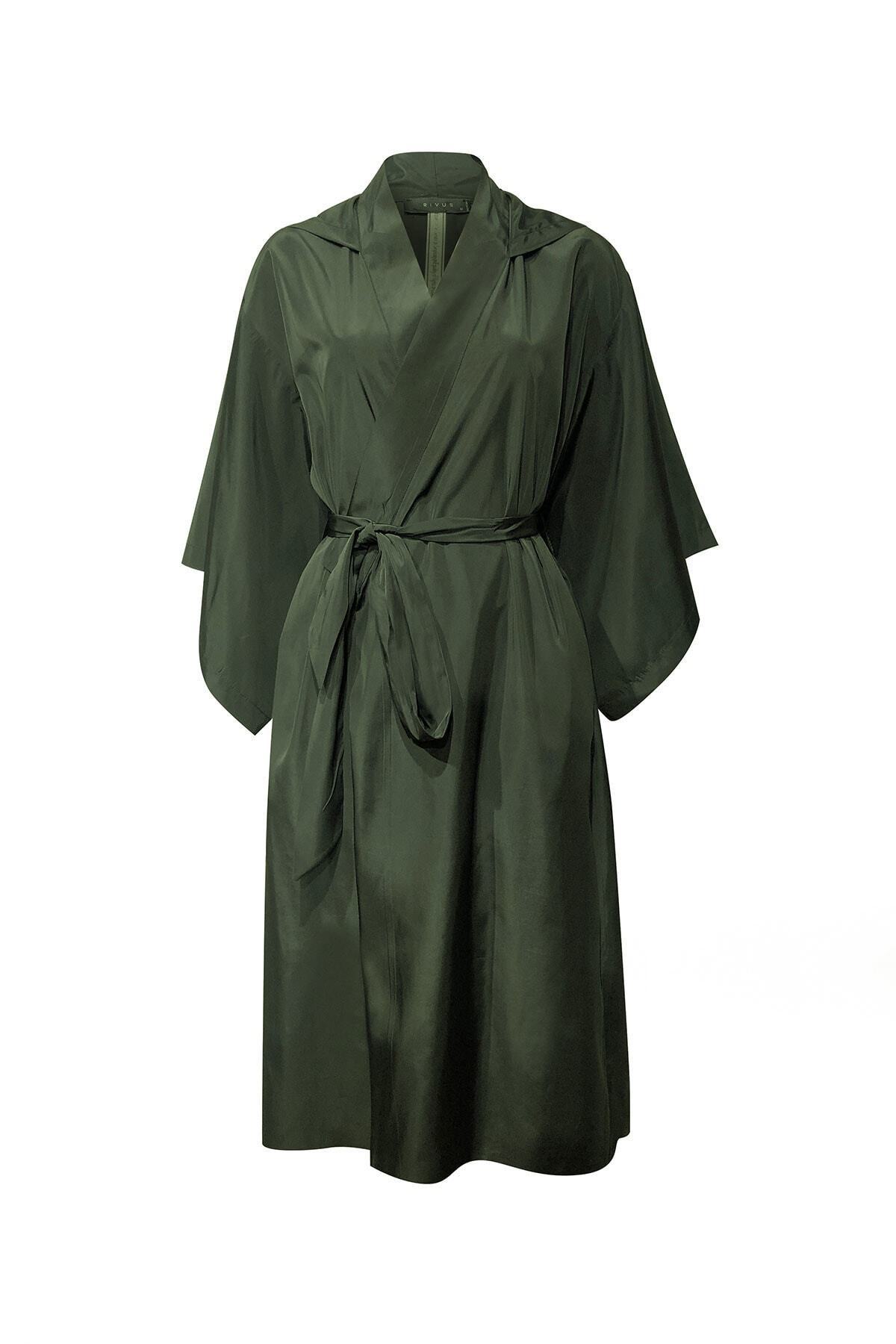 RİVUS Paraşüt Kumaş Beli Kuşaklı Kapüşonlu Kimono 7492