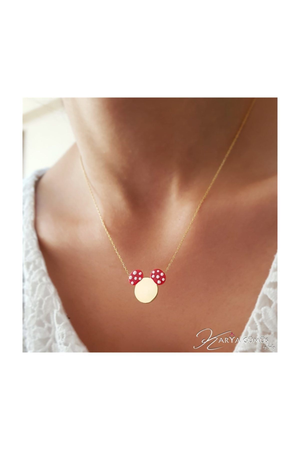 KaryaGümüş Kırmızı Kulaklı Mickey Gümüş Kolye