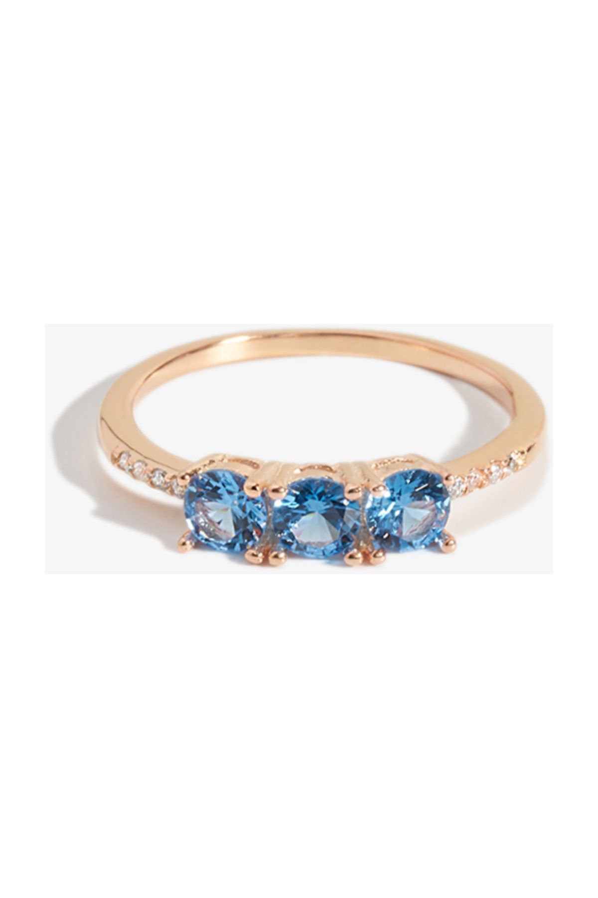 Lapidore Üçlü Mavi Zirkon Taşlı Rose Gold Yüzük