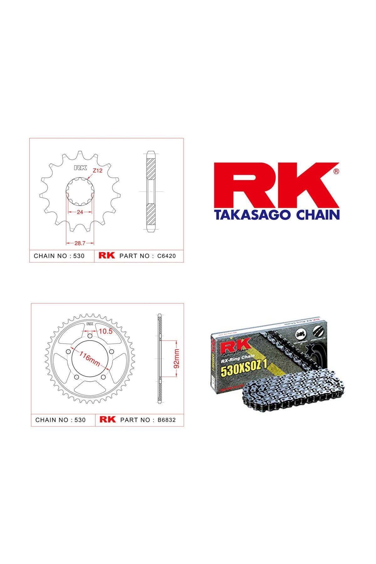 RK Kawasaki Zzr 1400 Rk X-Ring Zincir Dişli Set 530 Xso-17/42T(2012-2016)