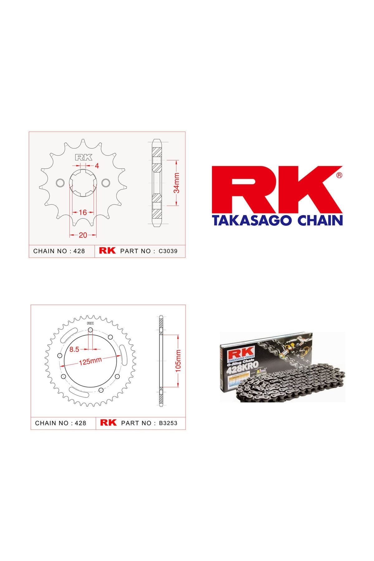 RK Yamaha Xt 125 R Rk O-Ring Zincir Dişli Set 428 So-14/50T(2004-0)
