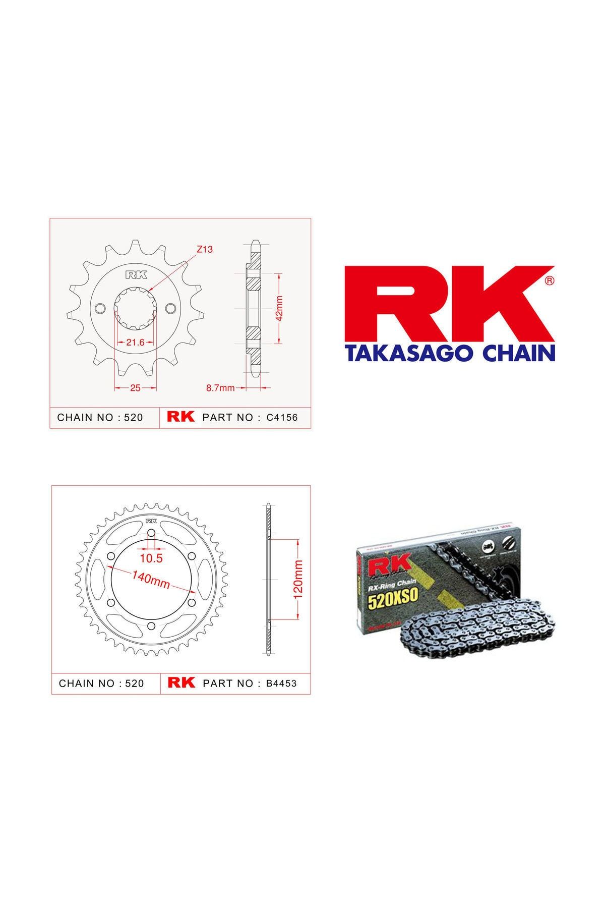 RK Kawasaki En 500 Rk X-Ring Zincir Dişli Set 520 Xso 16/42T(1994-2009)