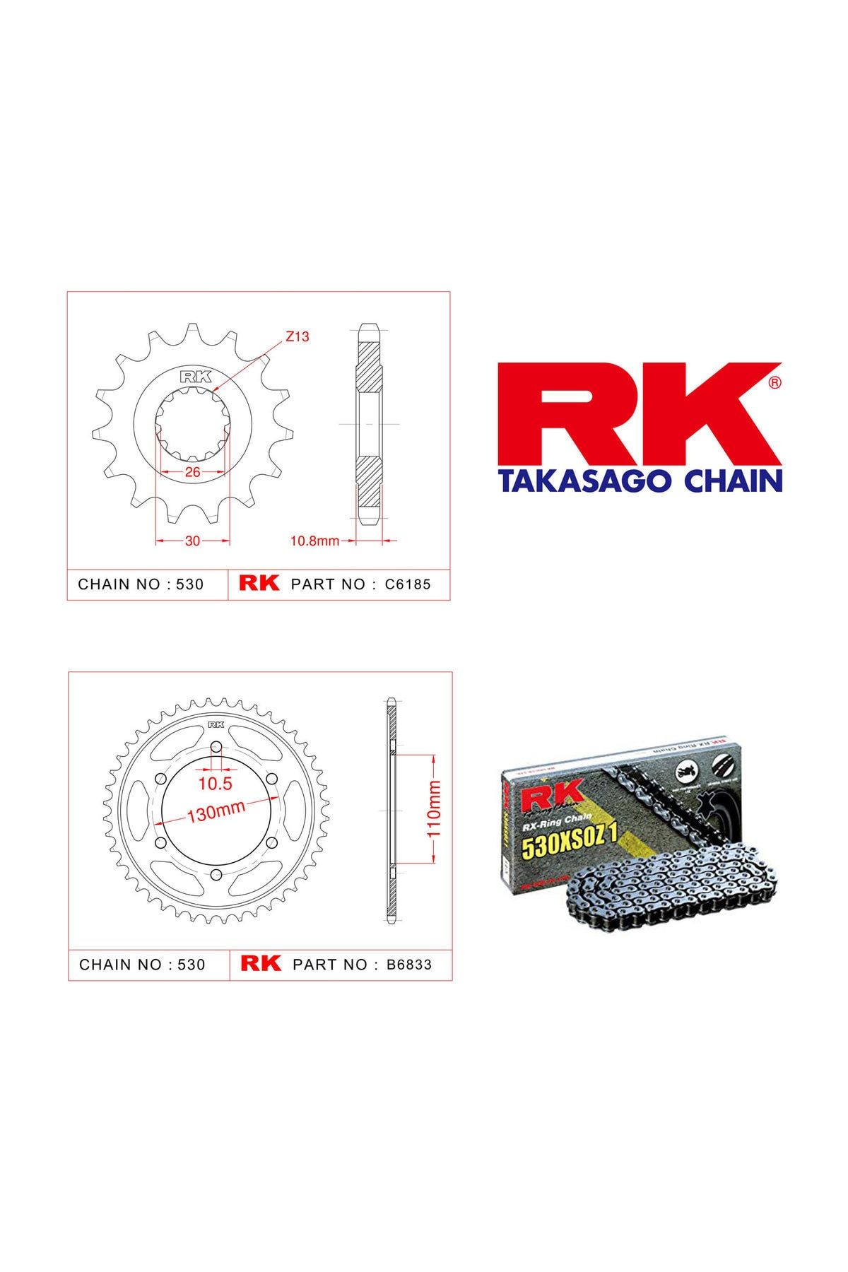 RK Yamaha Yzf-R1 Rk X-Ring Zincir Dişli Set 530 Xso-17/45T(2007-2008)