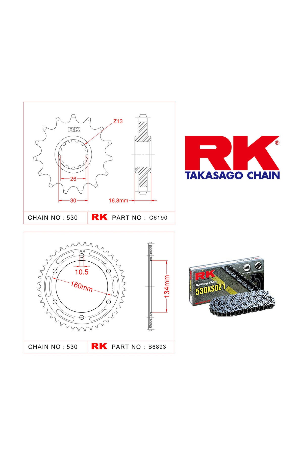 RK Honda Cbr 1000 Rr Rk X-Ring Zincir Dişli Set 530 Xso-16/42T(2006-2007)