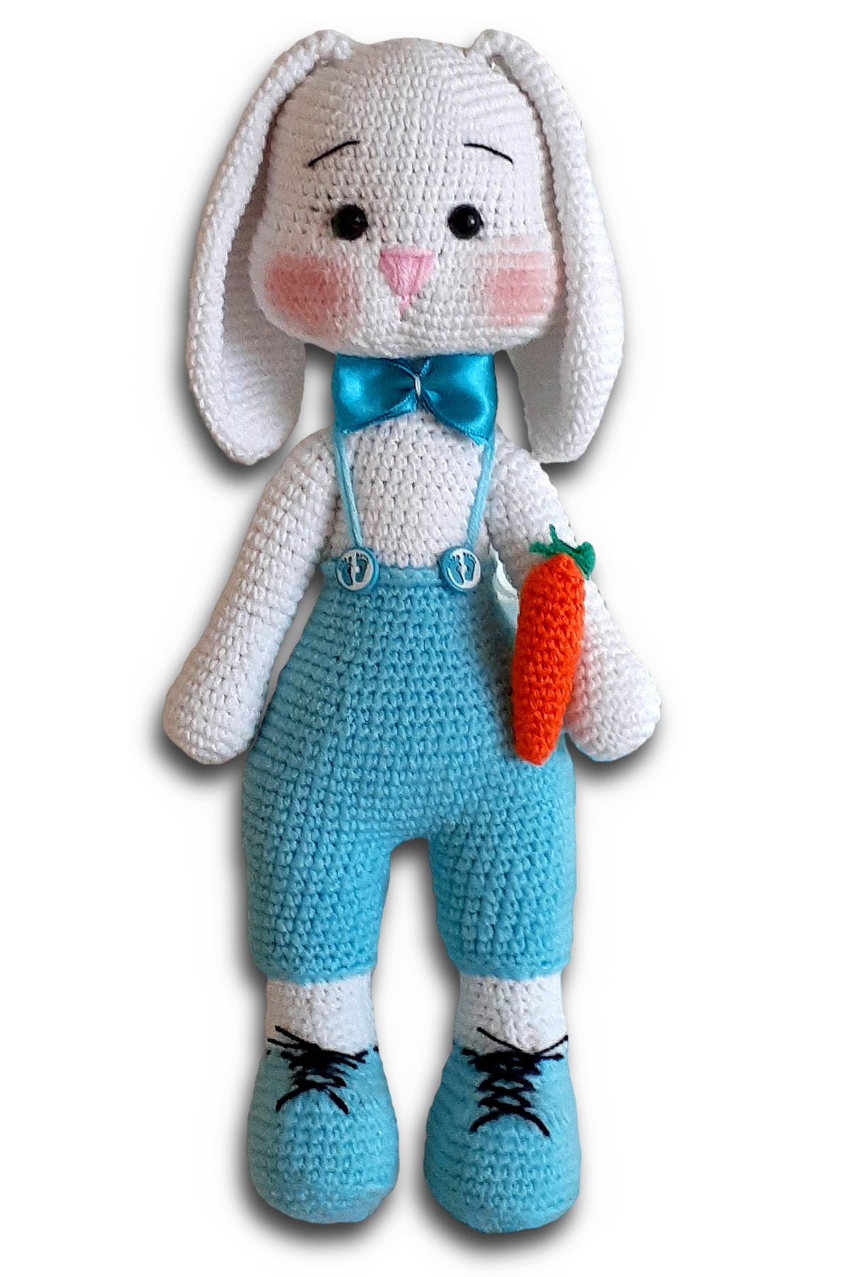 Binbir Trend Sevimli Papyonlu Havuçlu Tavşan Organik Amigurumi Oyuncak 38 cm