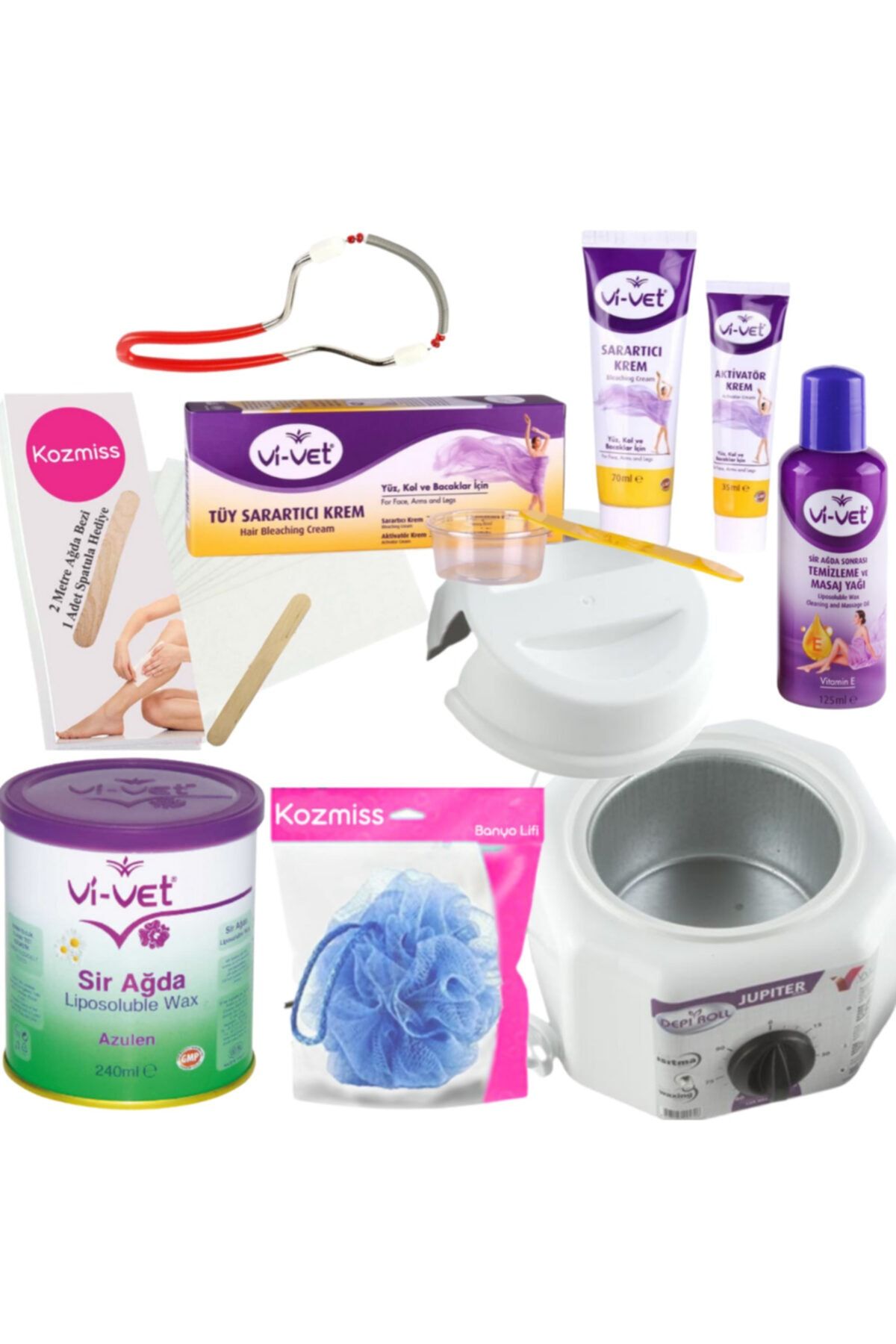 Kozmiss Ağda Isıtıcı Makine 240 Ml Azulen Konserve Ağda Seti 7 Parça Tüy Sarartıcı Kremli