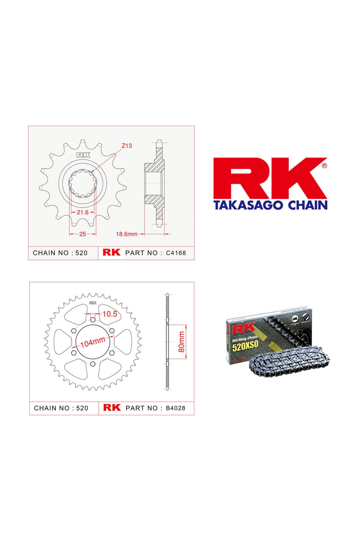 RK Kawasaki Zr 750 Rk X-Ring Zincir Dişli Set 520 Xso-15/43T(2004-2011)