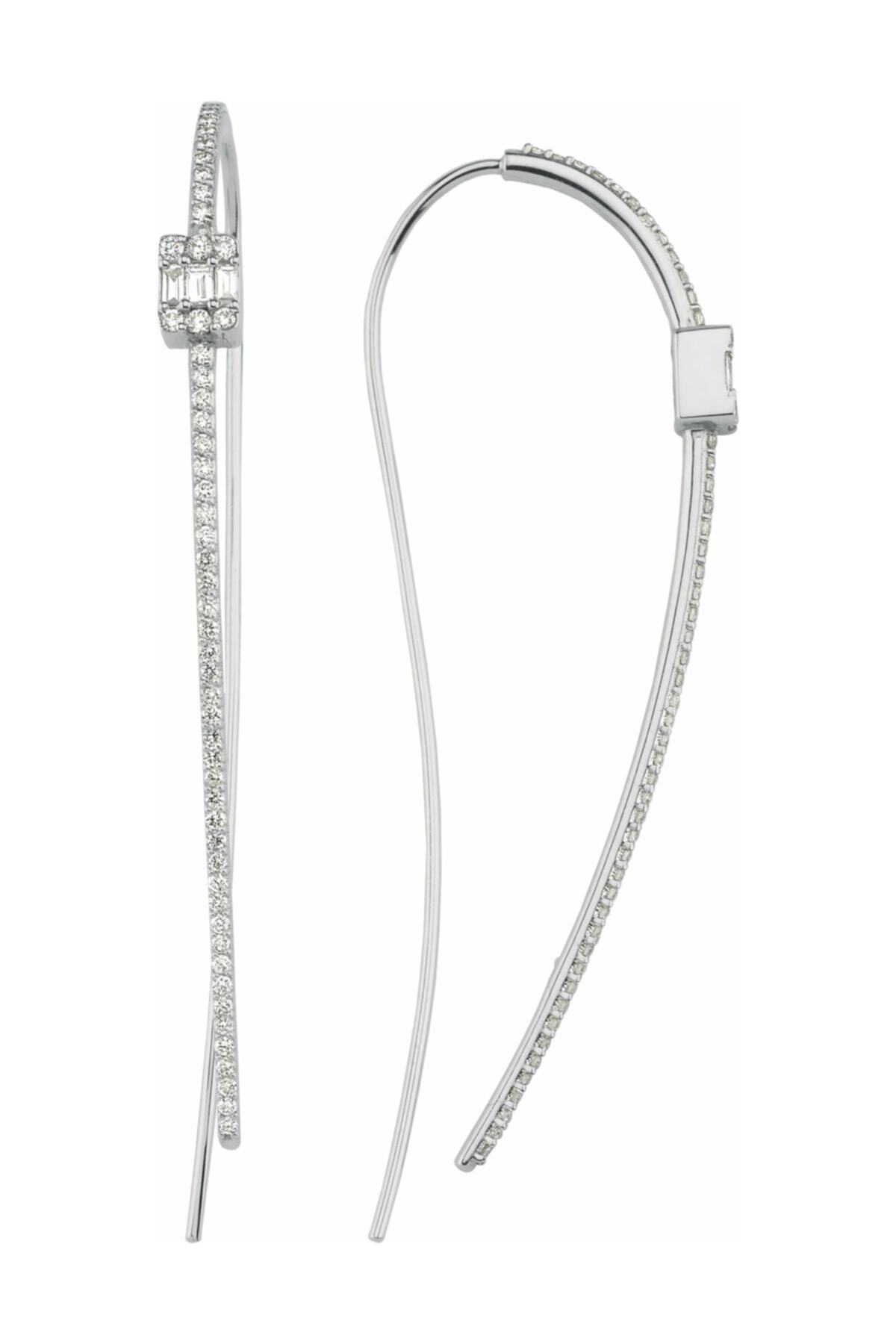 Murat Art Jewellery Baget Pırlantalı Uzun Çubuk Küpe