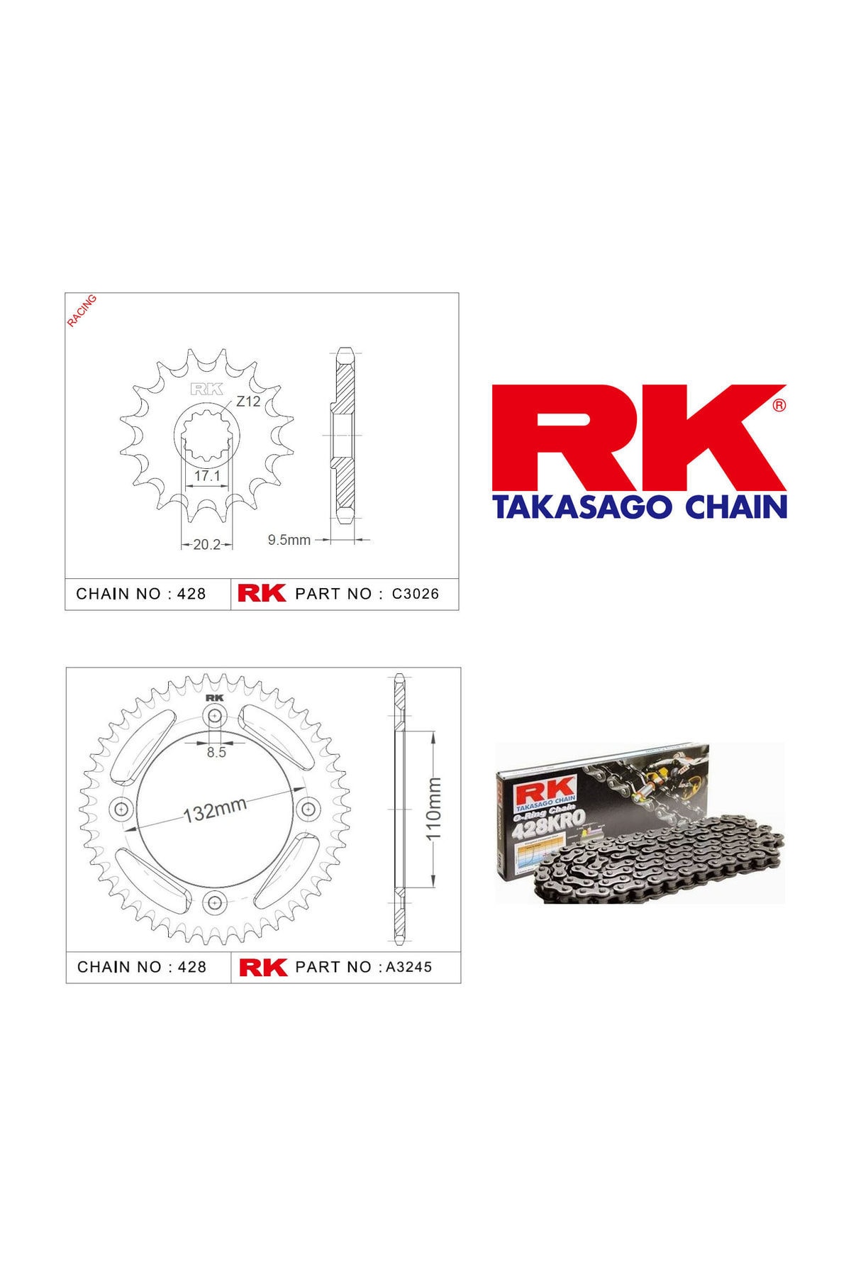 RK Ktm Sx 85 Rk O-Ring Zincir Dişli Set 428 Kro 14/49T(2003-2017)