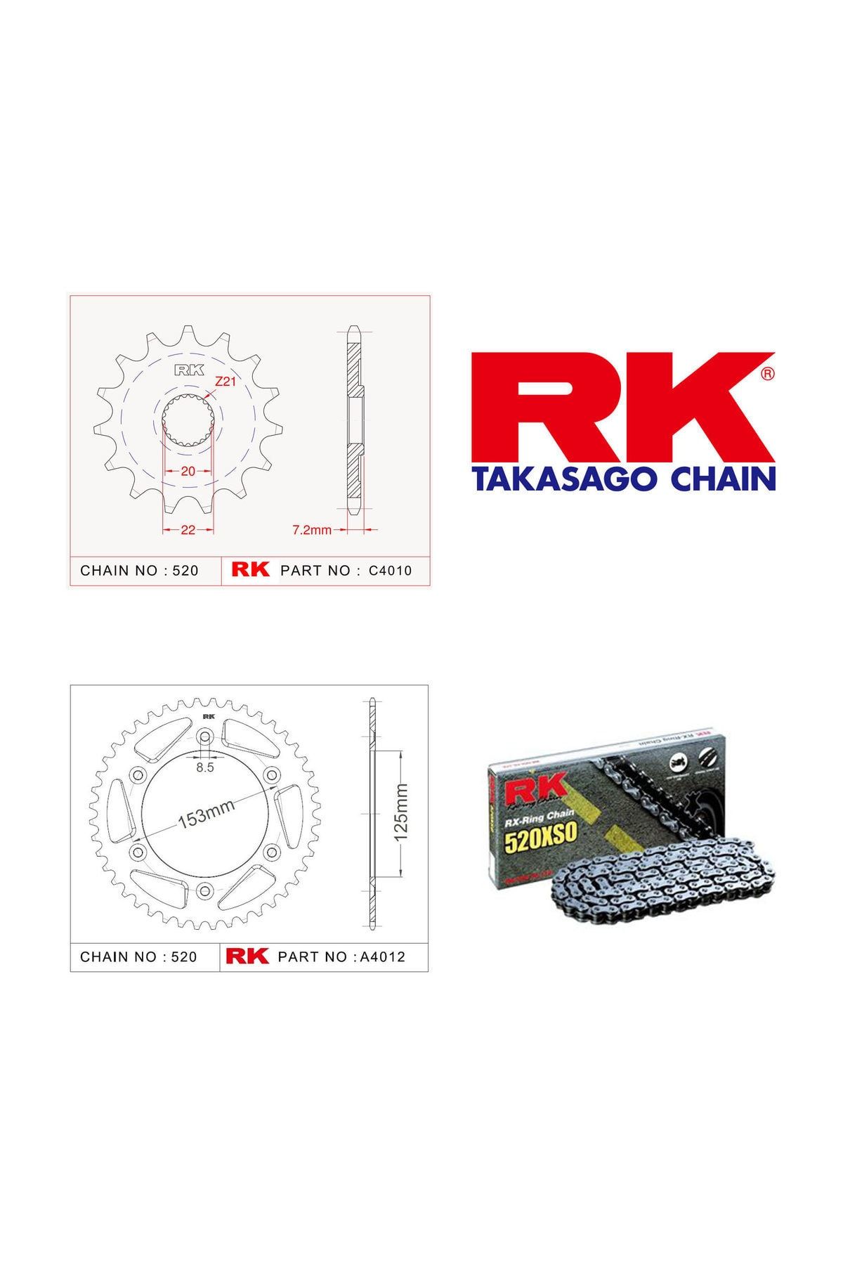RK Honda Crf 250 R Rk Off-Road Zincir Dişli Set 520 Mxz 13/51T(2004-2010)