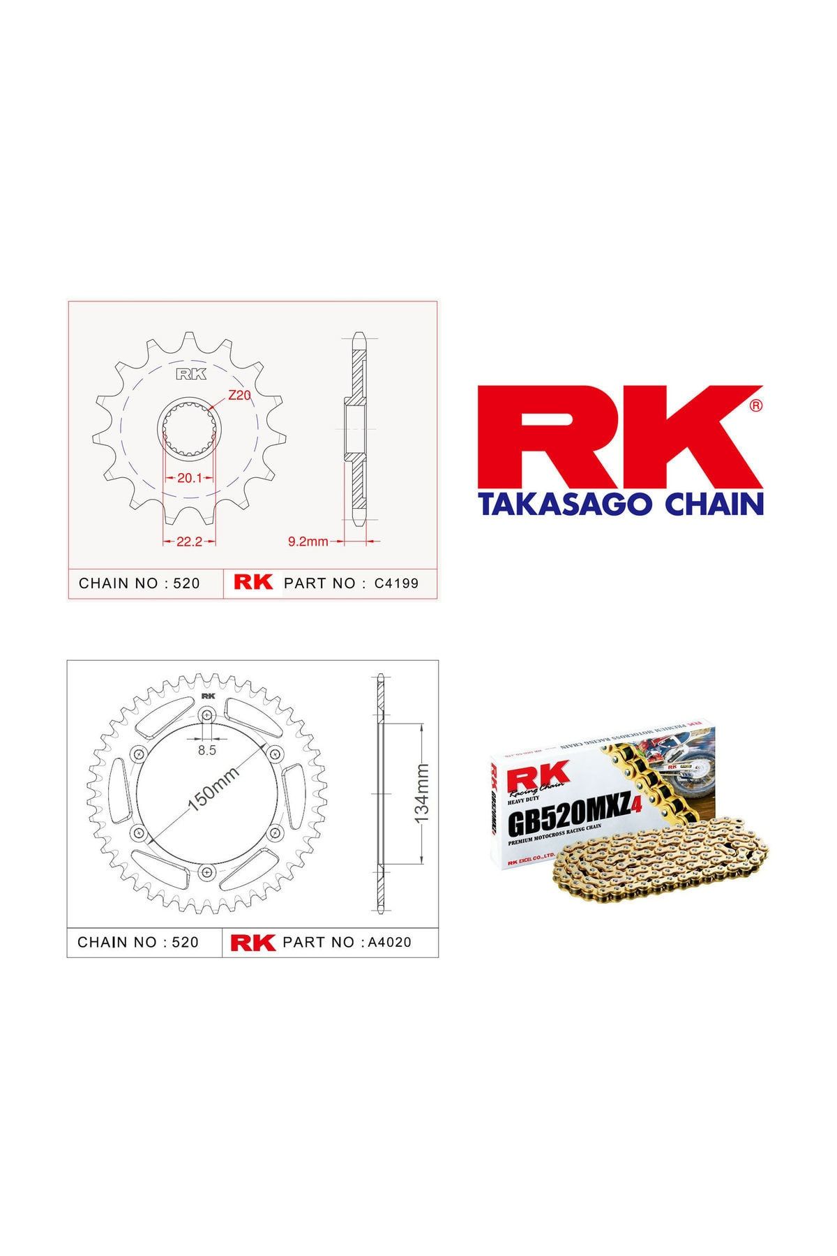 RK Kawasaki Kx 250 F Rk Off-Road Zincir Dişli Set 520 Mxz 13/48T(2006-2010)