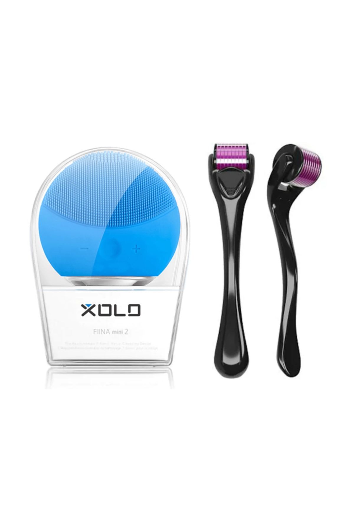 xolo 0,5 mm 540 Iğneli Saç Çıkarma Cilt Yenileme Aleti + Şarj Edilebilir Mavi Yüz Temizleme Cihazı