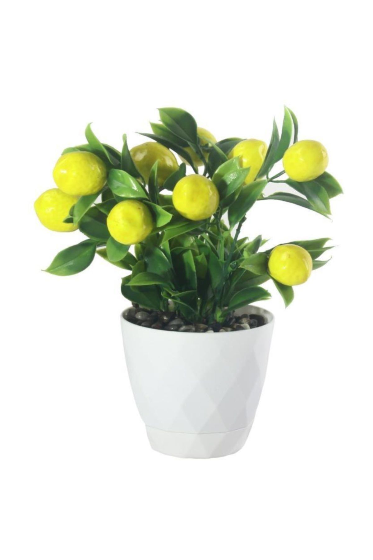 Nettenevime Yapay Çiçek Limon Ağacı Beyaz Saksıda Ve Dekoratif Çakıl Taşlı