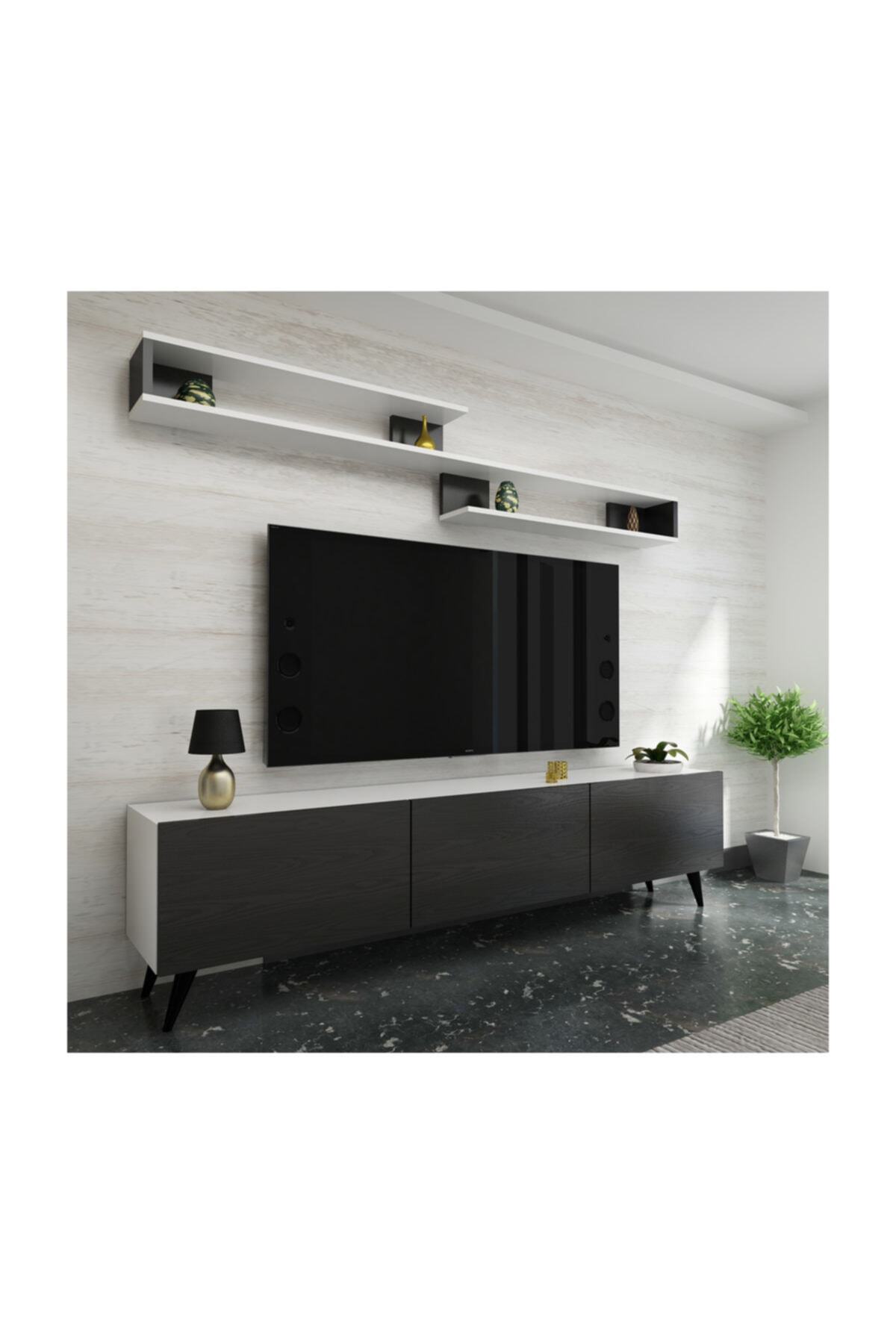 NEWLİNE Ideal Tv Ünitesi X2032 Beyaz Tr Antrasit