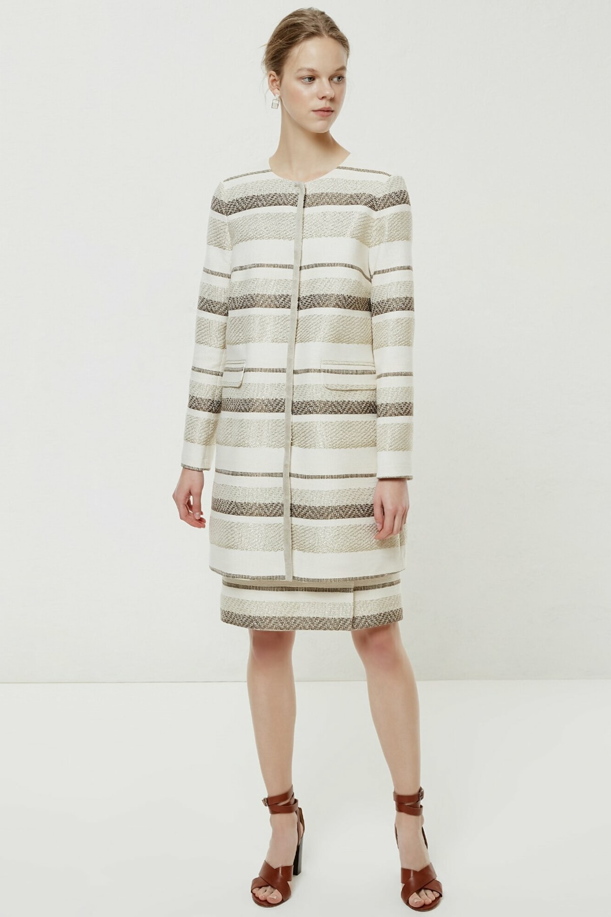 Yargıcı Kadın Kahve Desenli Bisiklet Yaka Pardösü 0YKPR5130X