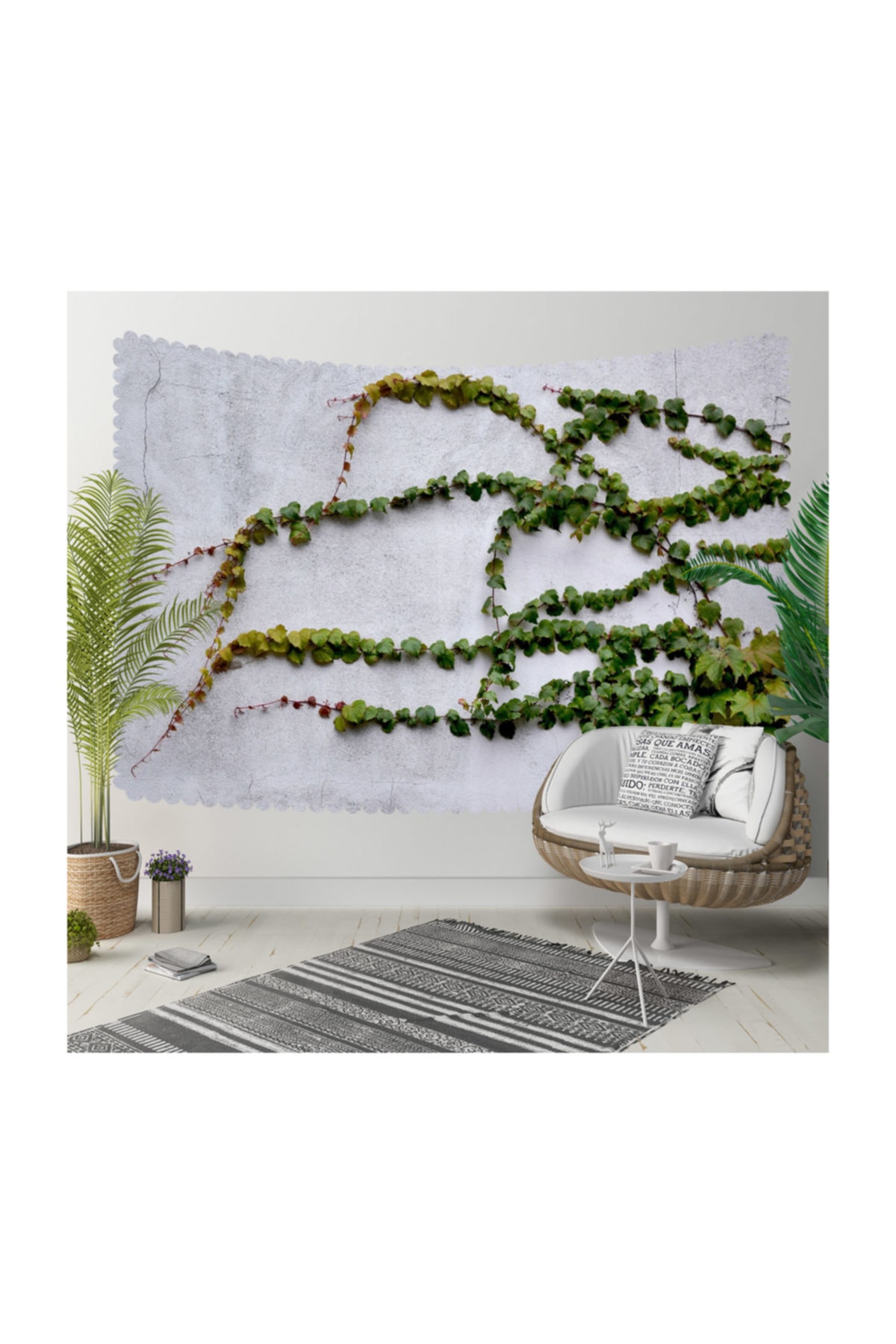 Else Halı Else Sarmaşık Yeşil Yaprak 3d Kumaş Dekoratif Duvar Örtüsü 140x200cm