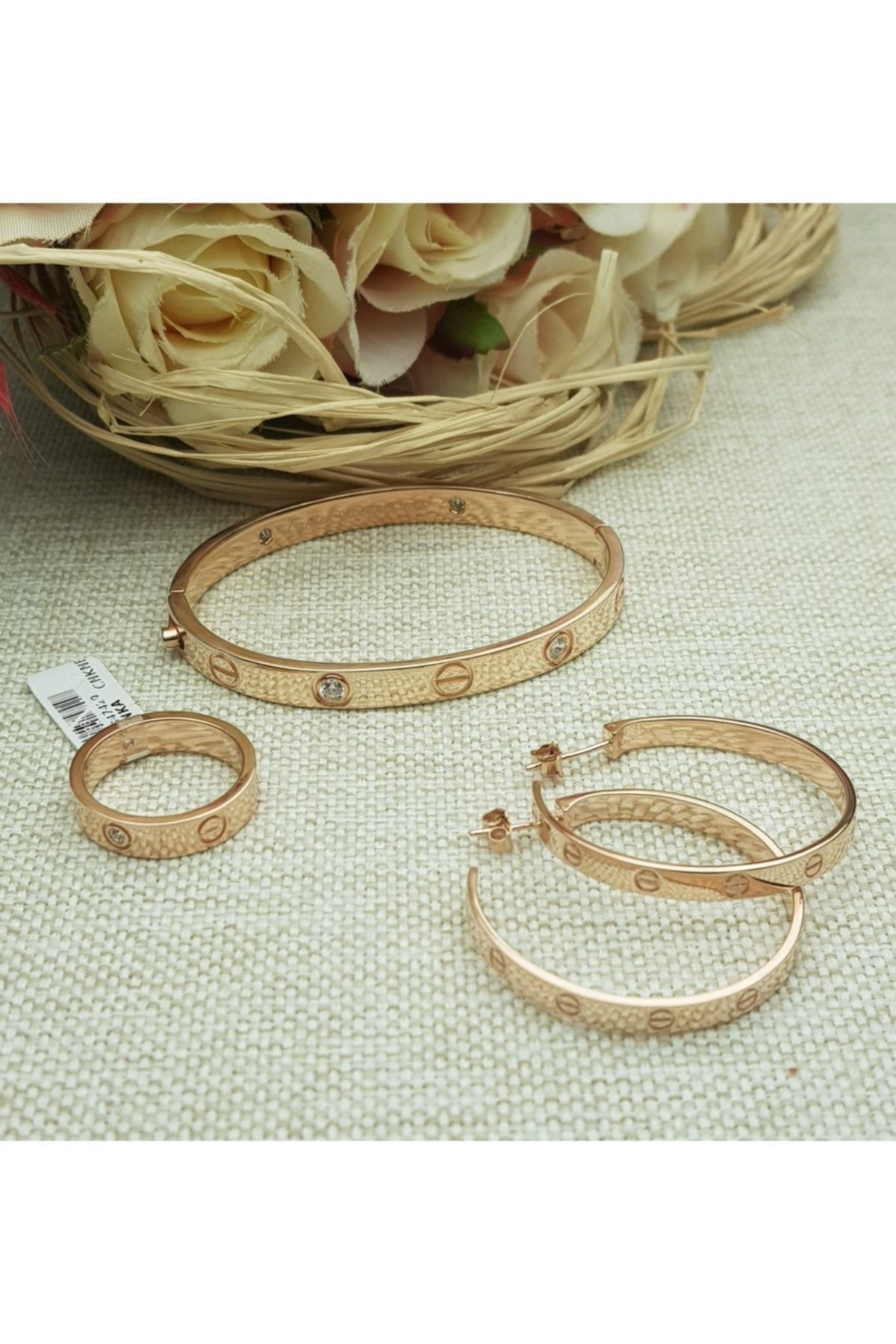 Canka Cartier Kelepçe Yüzük Ve Halka Küpe Takım