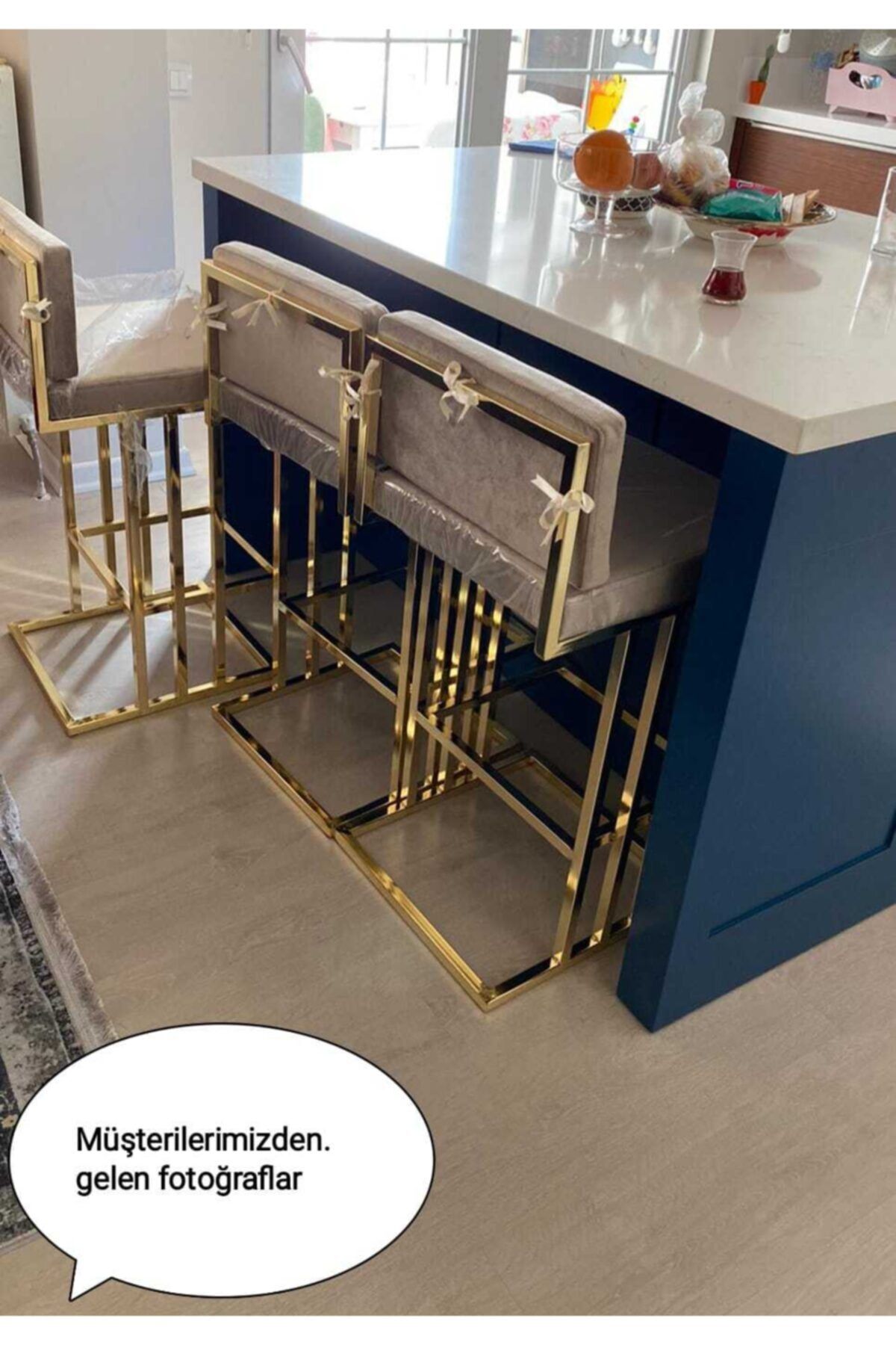 Turgut Çelik eşya Bar Sandalyesi/68cm Yükseklik [almira Modeli] Parlak Gold Ücret 1 Adet Fiyatı