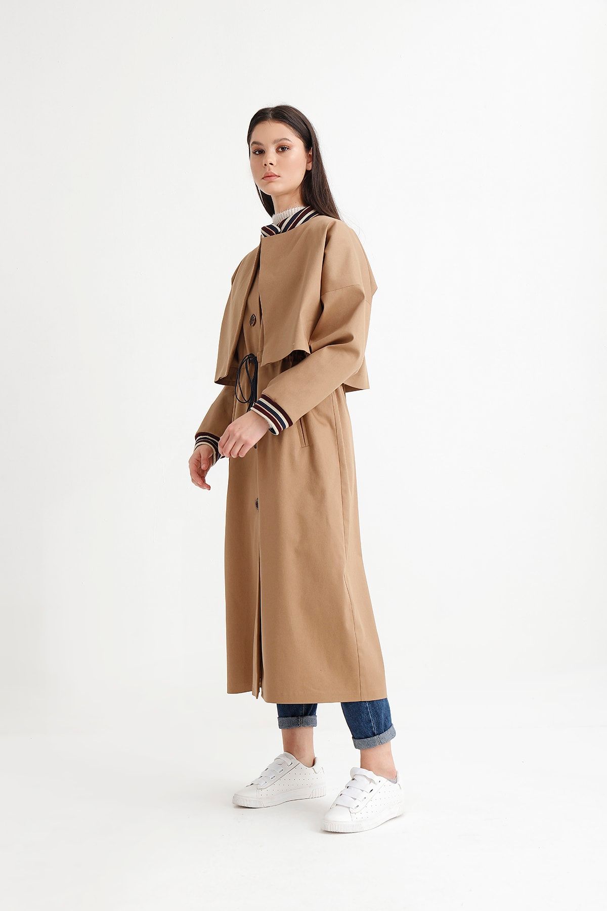 R4 Camel Ceketli Trençkot Twin Set