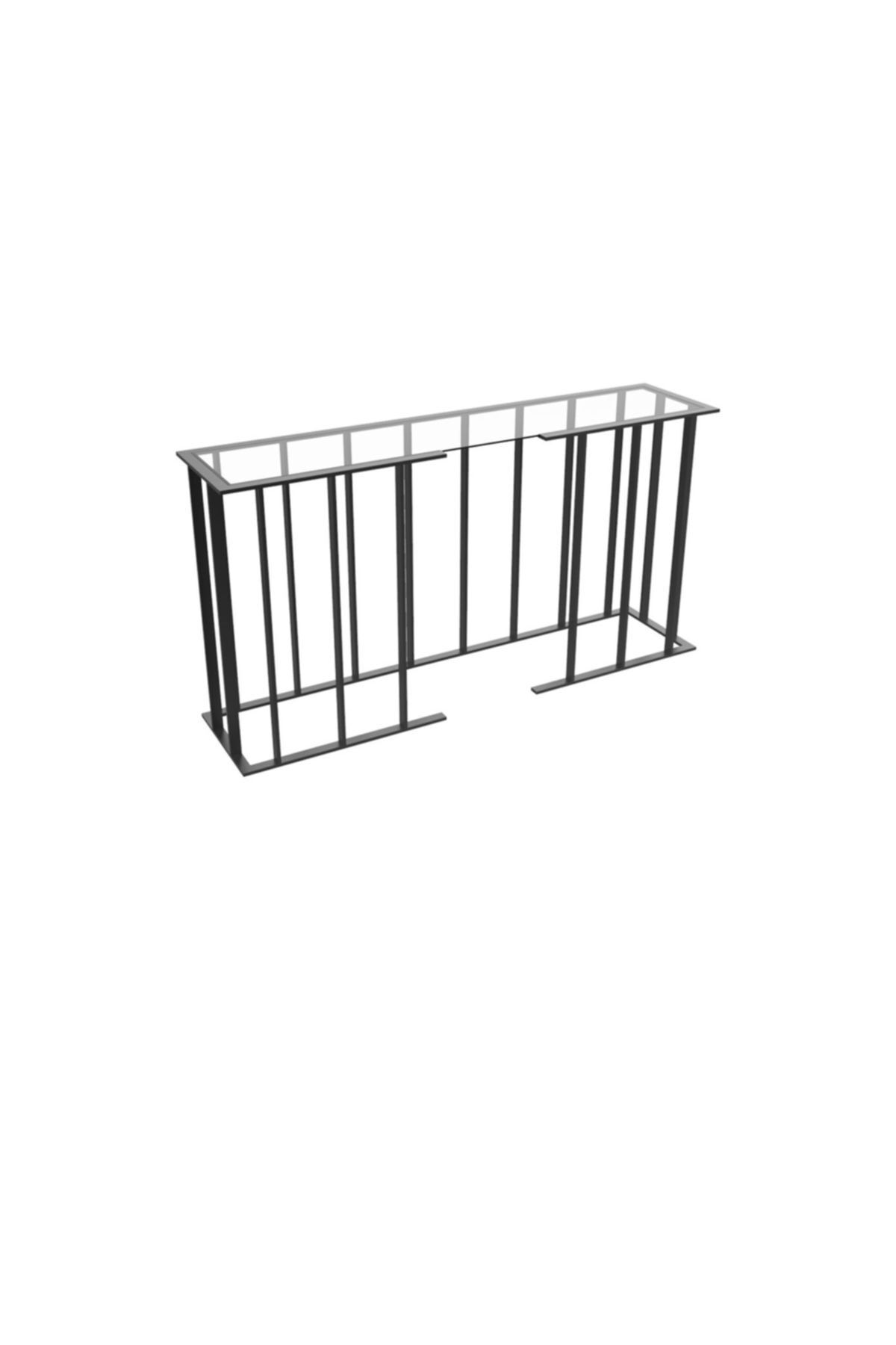 MAKSA Livianna Temperli Cam Metal Üzeri Mat Siyah Statik Boyalı Konsol 150 cm.