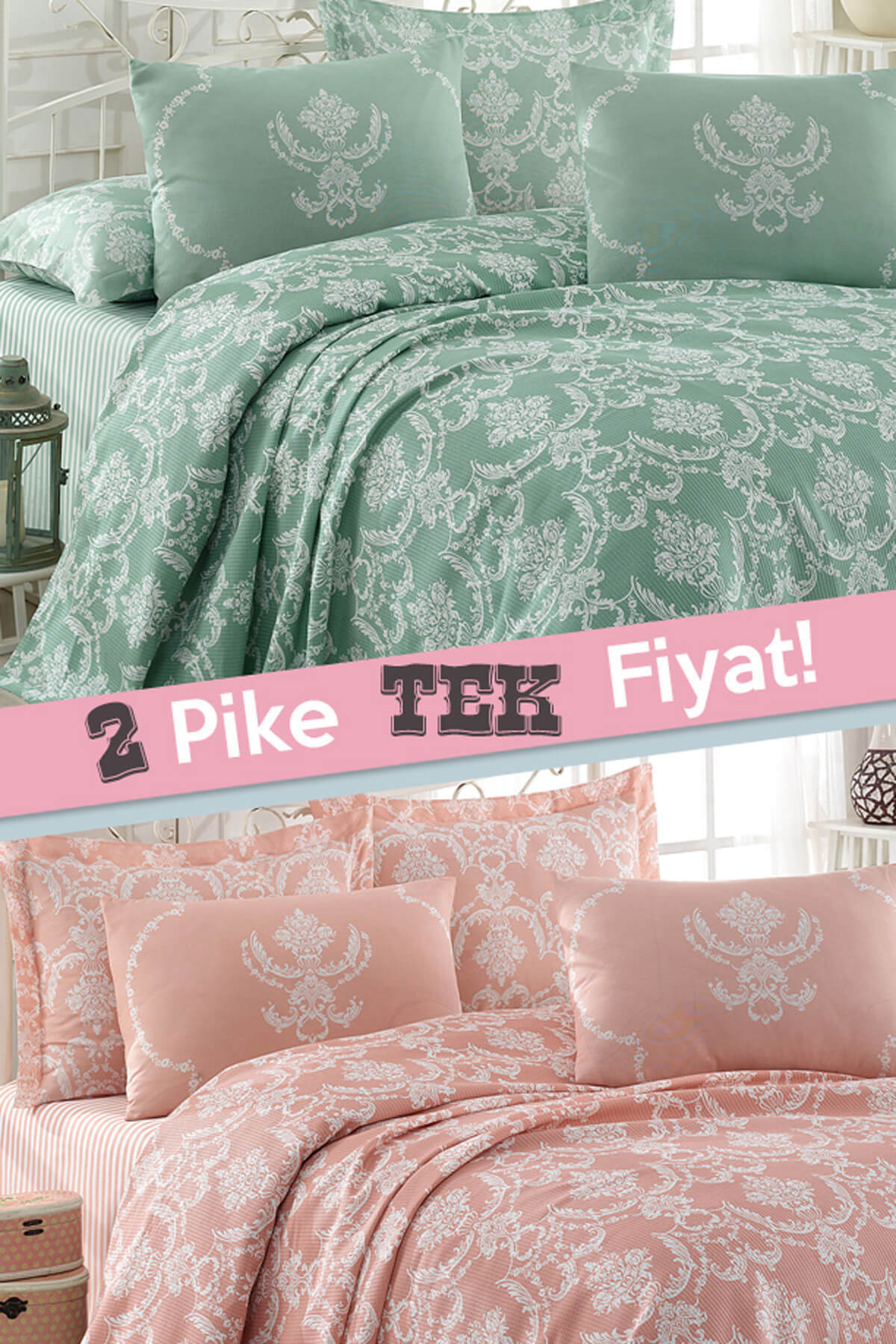 Ev & Ev Home 2li Pike Tek Kişilik Pure-Pure Yeşil Pudra