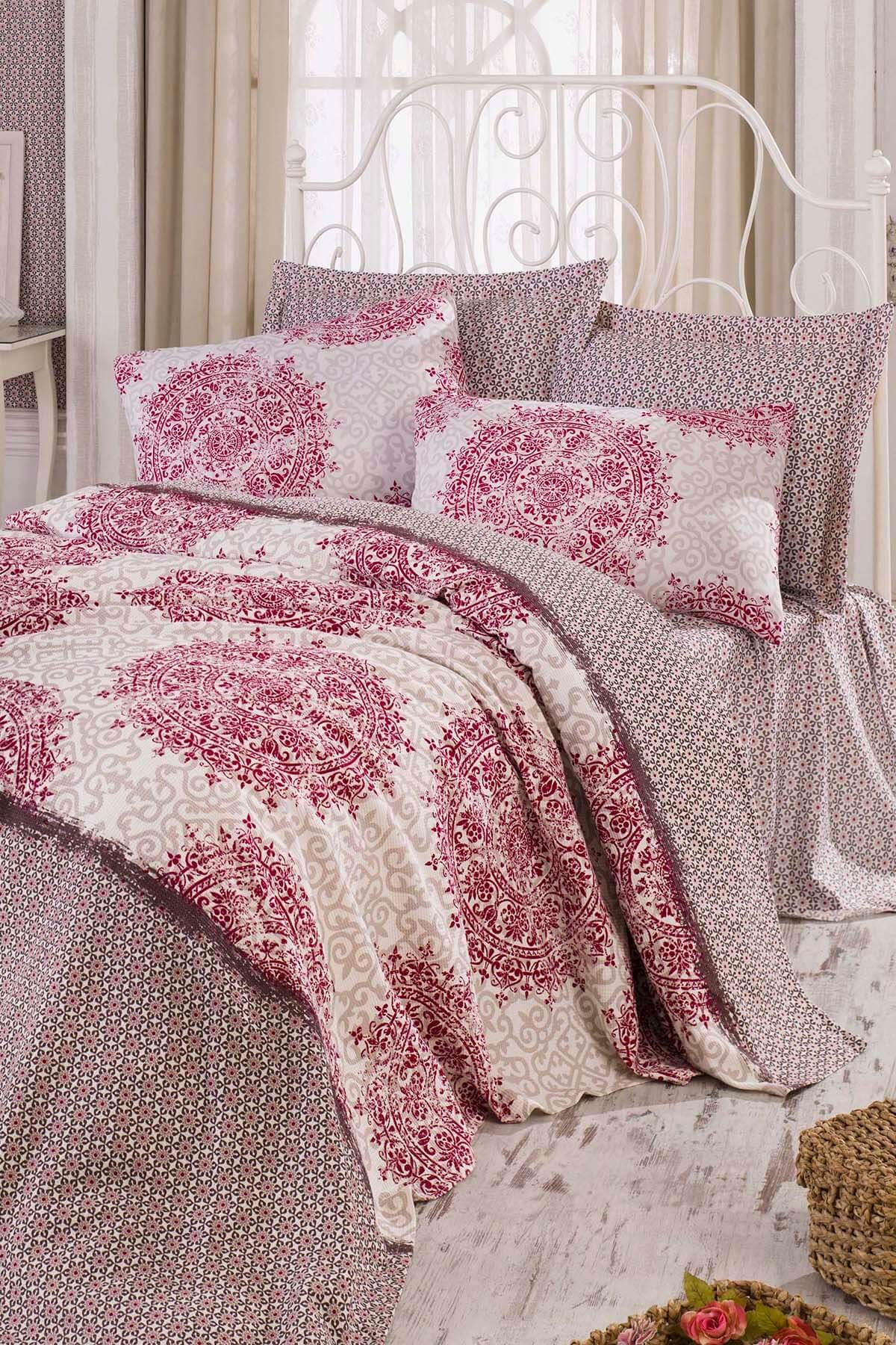 Ev & Ev Home Tek Kişilik Doğal Pike Baskılı Palvin Beyaz