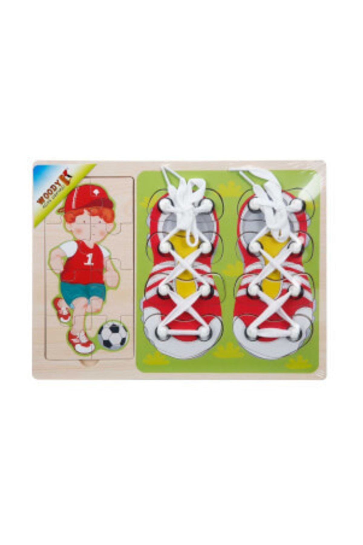 Woody Ahşap Puzzle Ayakkabı Bağlama 16 Parça - Beyaz
