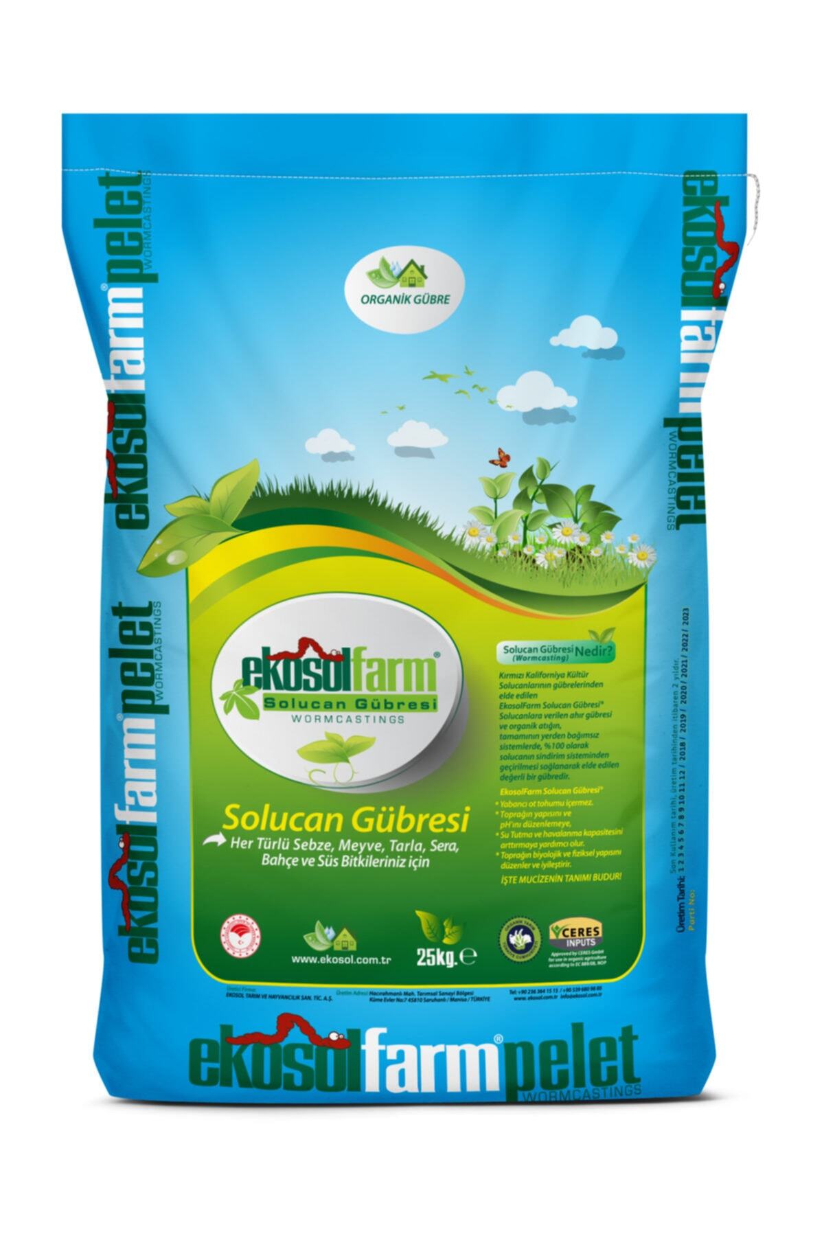 EkosolFarm Solucan Gübresi Worm Castıngs Pelet Form Organik Gübre 25 kg
