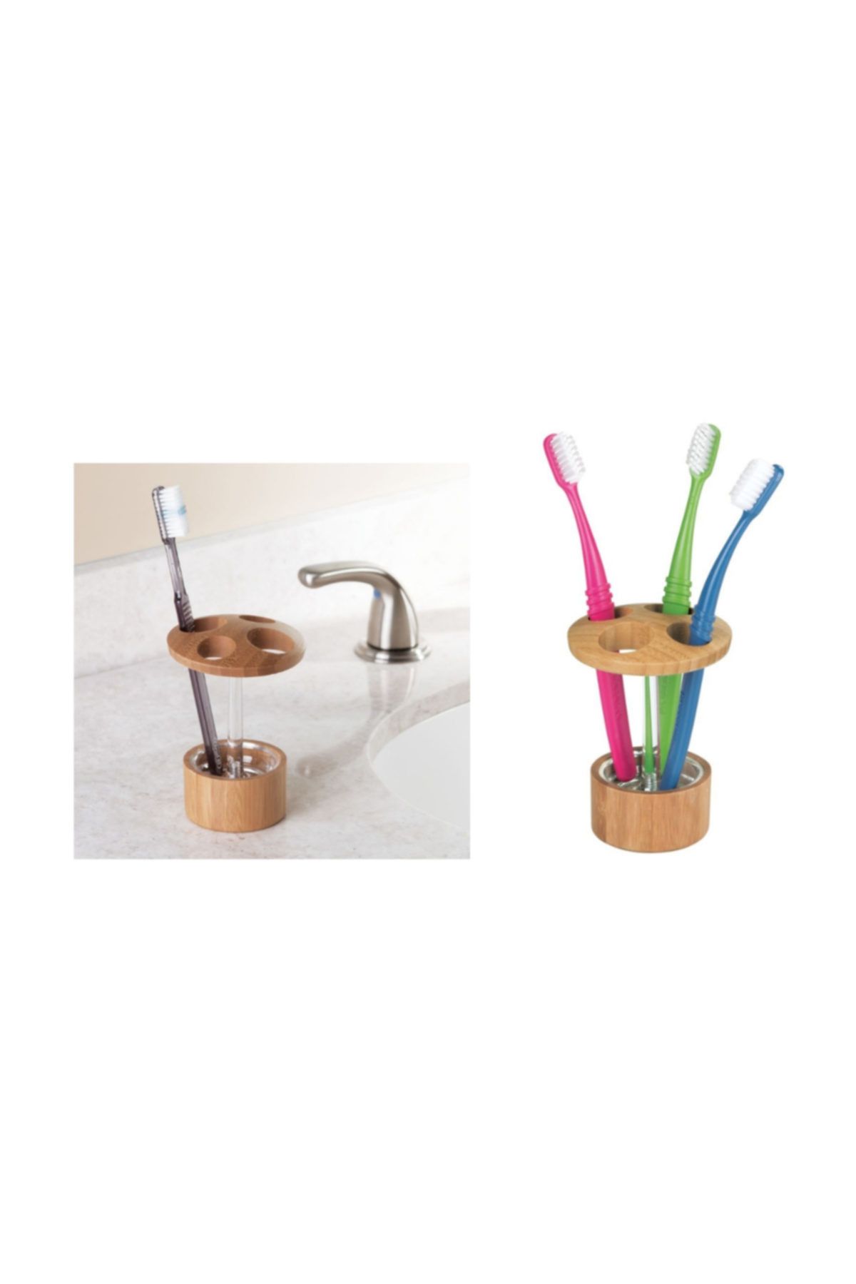 Bosphorus Diş Fırçalık Bambu Kaplamalı Model Banyo Aksesuarı
