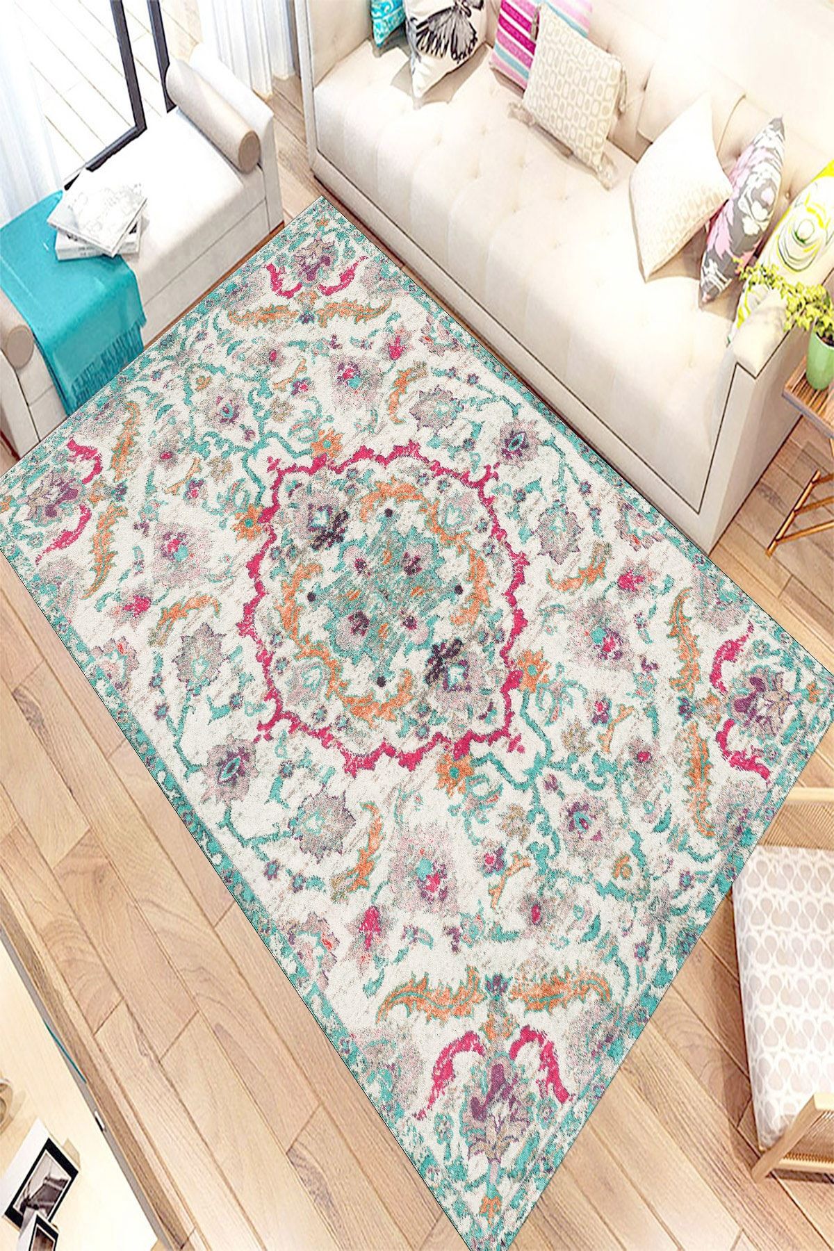 resmiro retro paisley tasarimli dijital baskili hali fiyati yorumlari trendyol