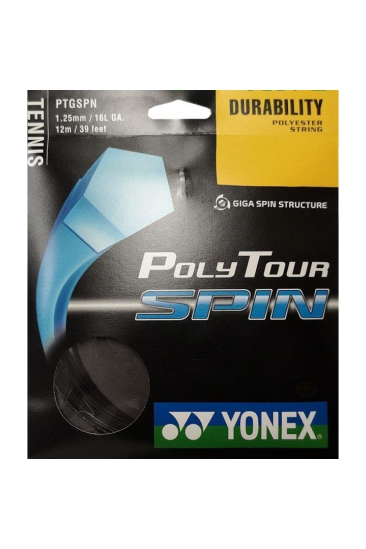 YONEX Poly Tour Spın Siyah Rulo Tenis Kordajı