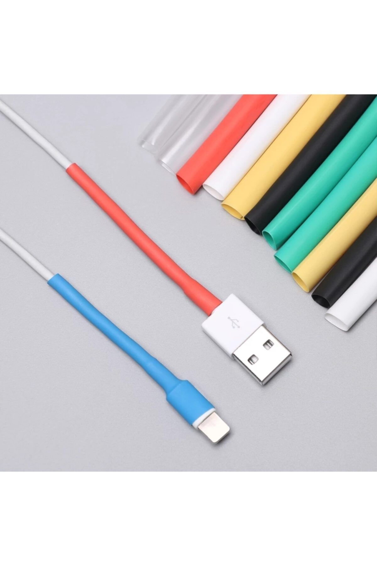 HONDEP Iphone Şarj Kablo Koruyucu Şeffaf 12 Adet Isıyla Daralan Makaron Orijinal Apple Lightning