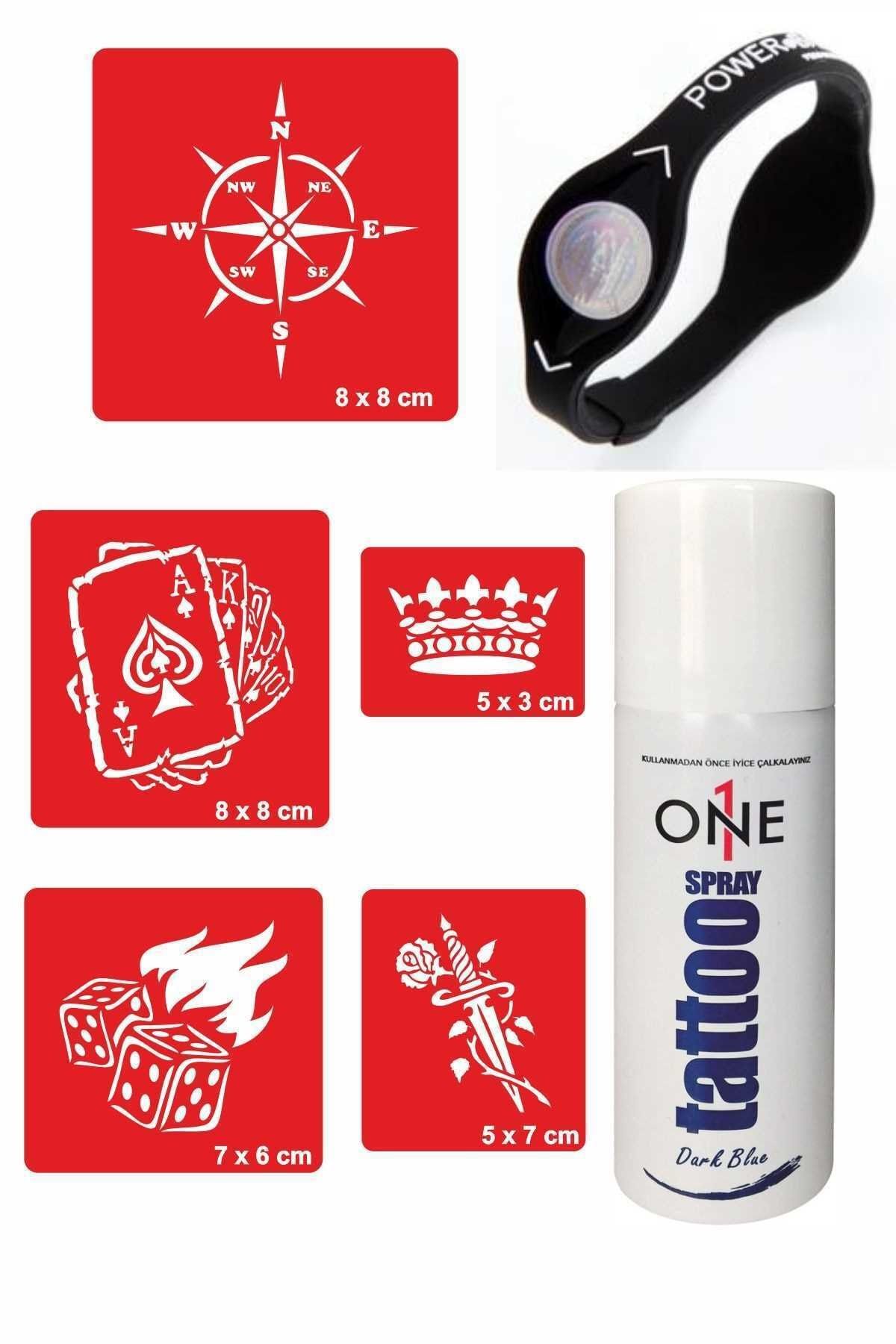 ONE SPRAY TATTOO Rota Zar Şans Tattoo Geçici Dövme Seti Dark Sprey, 5 Desen Ve Denge Bilekliği