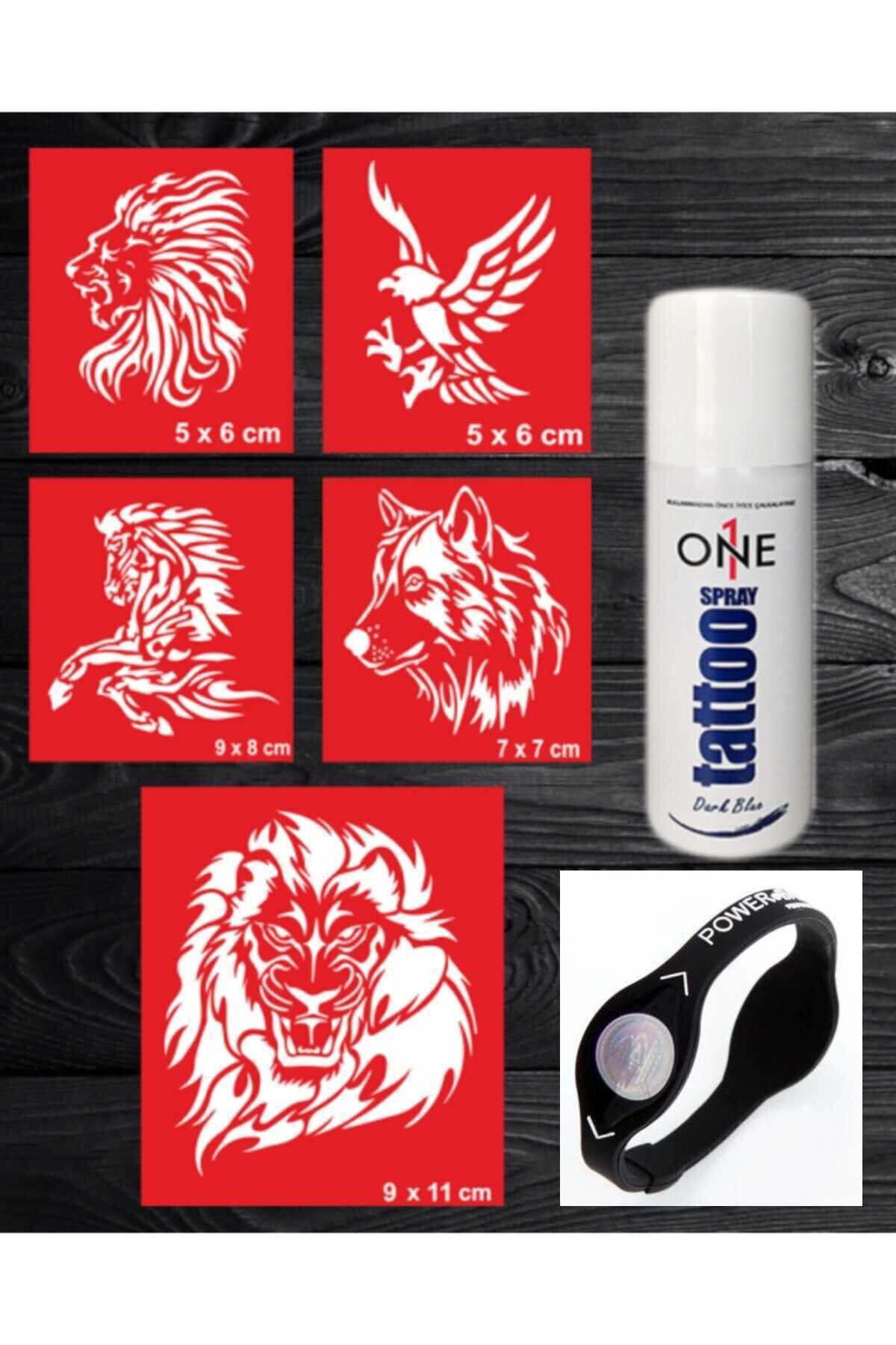 ONE SPRAY TATTOO Hayvanlar Geçici Dövme Seti Dark Sprey, 5 Desen Ve Denge Bilekliği
