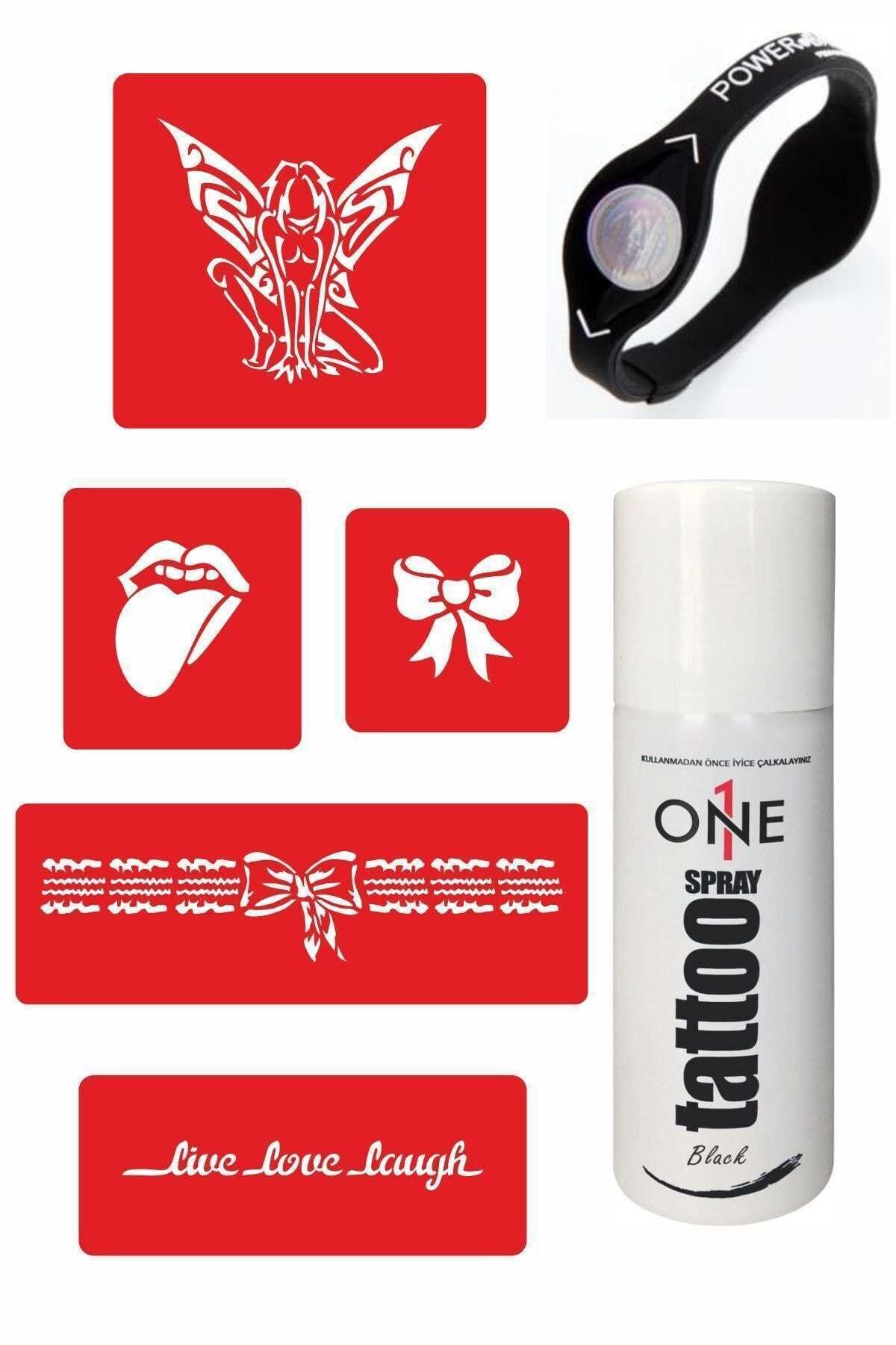 ONE SPRAY TATTOO Jartiyerli Dövme Seti Siyah Sprey, 5 Desen Ve Denge Bilekliği