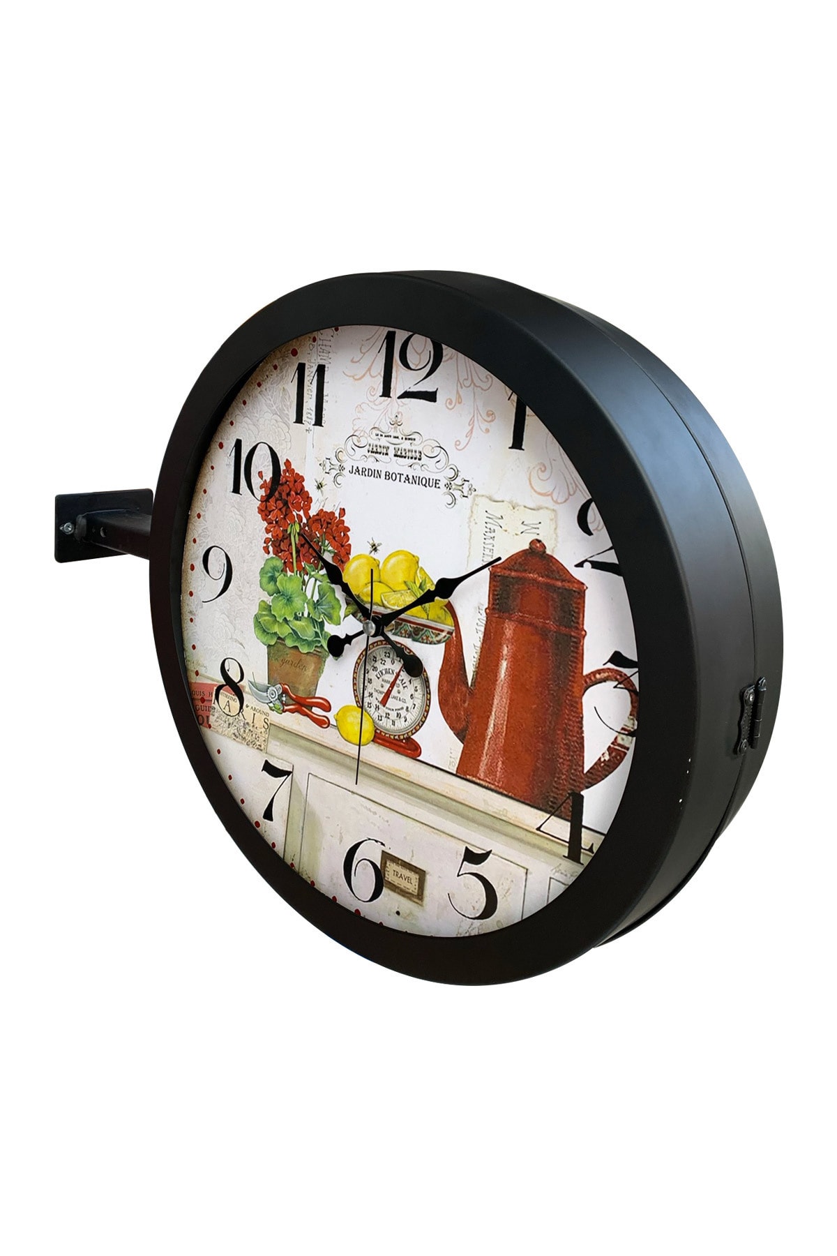 Platin Saat 36 Cm Siyah Metal Mutfak Istasyon Duvar Saati