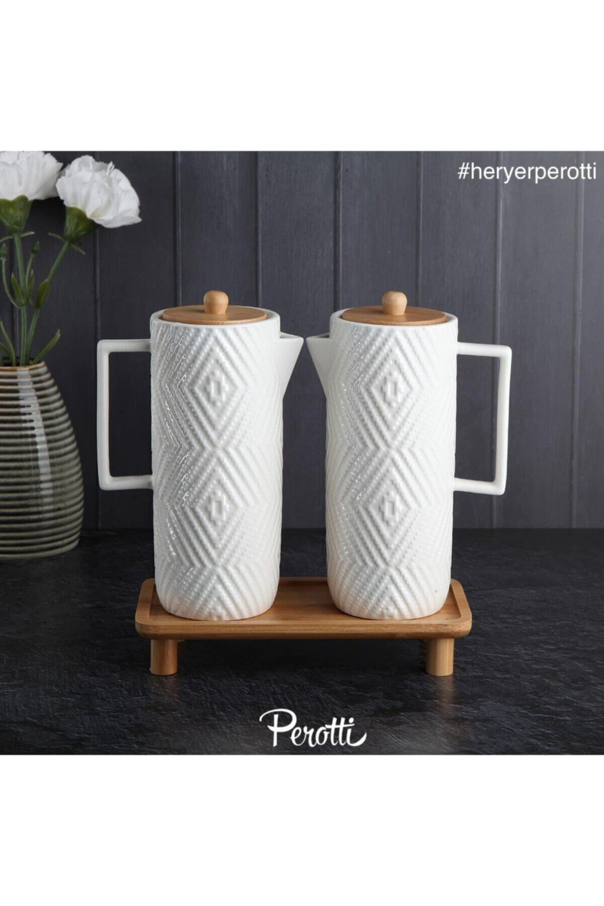 Perotti Dante Porselen Yağlık Sirkelik Takımı 2 Li Bambu Altlıklı 600ml-600ml 12589