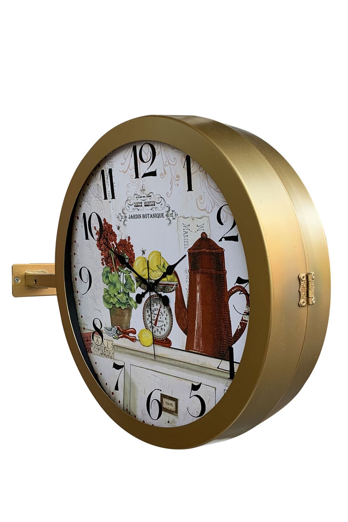 Platin Saat 36 Cm Gold Metal Mutfak Istasyon Duvar Saati