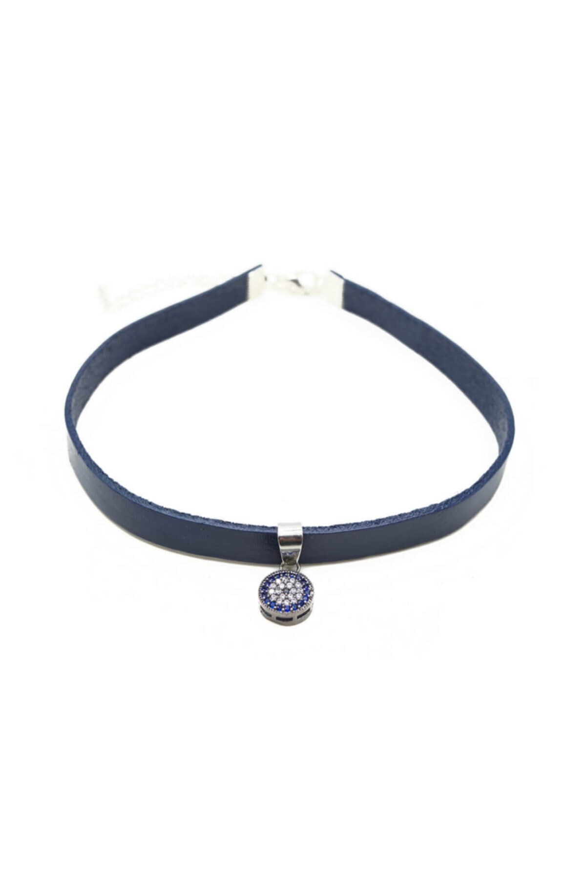 takıperest Lacivert Deri Zirkon Uçlu Tasma Choker Kolye
