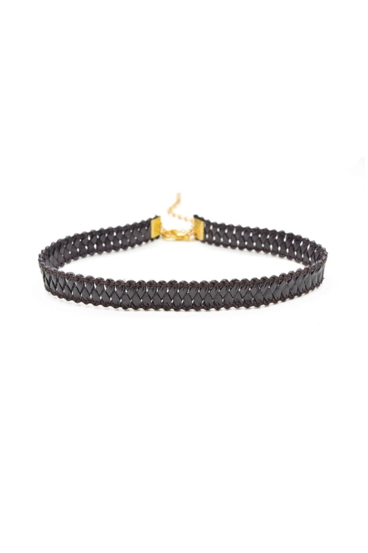 takıperest Kahverengi Deri Hasır Desen Tasma Choker Kolye