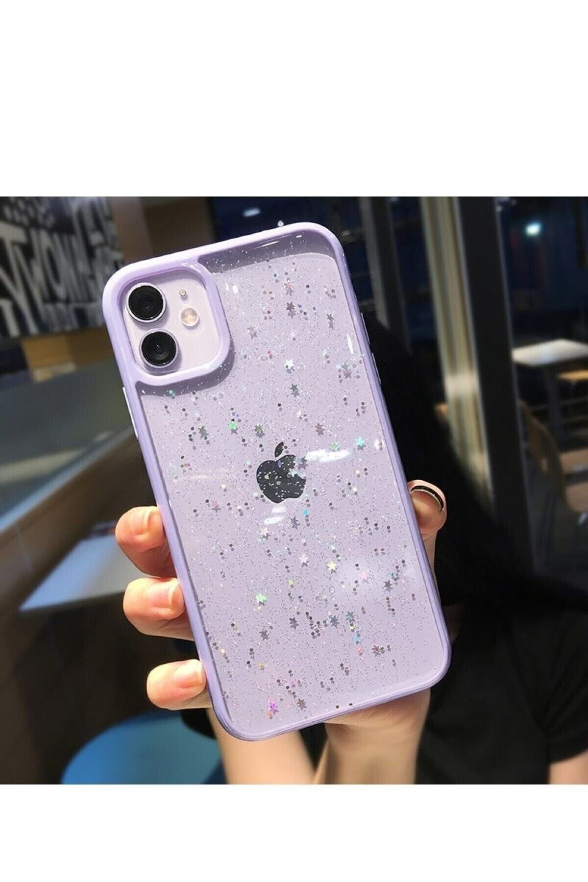 LIME CASES Iphone 11 Kenarları Lila Premium Silikonlu Simli Kılıf