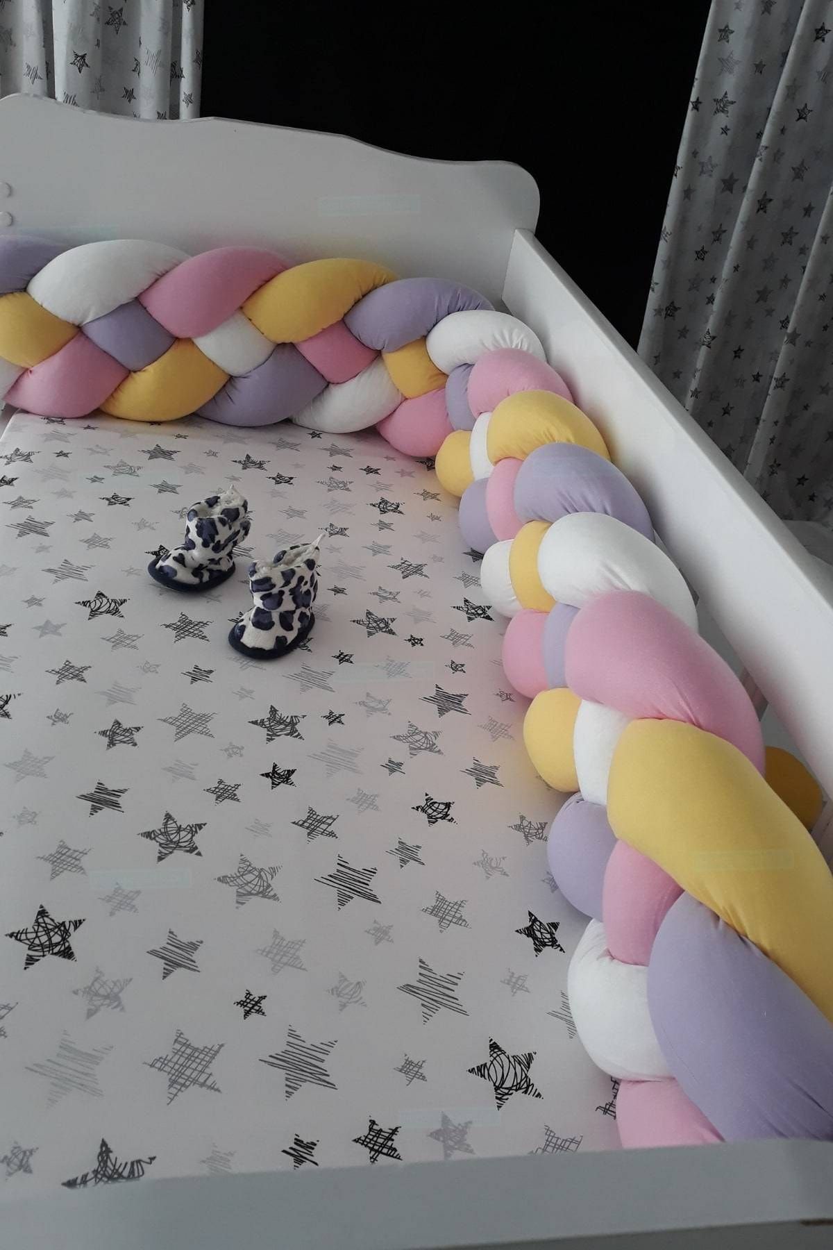 HUZURLUBEBEKLER Pembe Örgü Korumalık 360 cm Beşik Kenar Koruması 4'lü Örgü