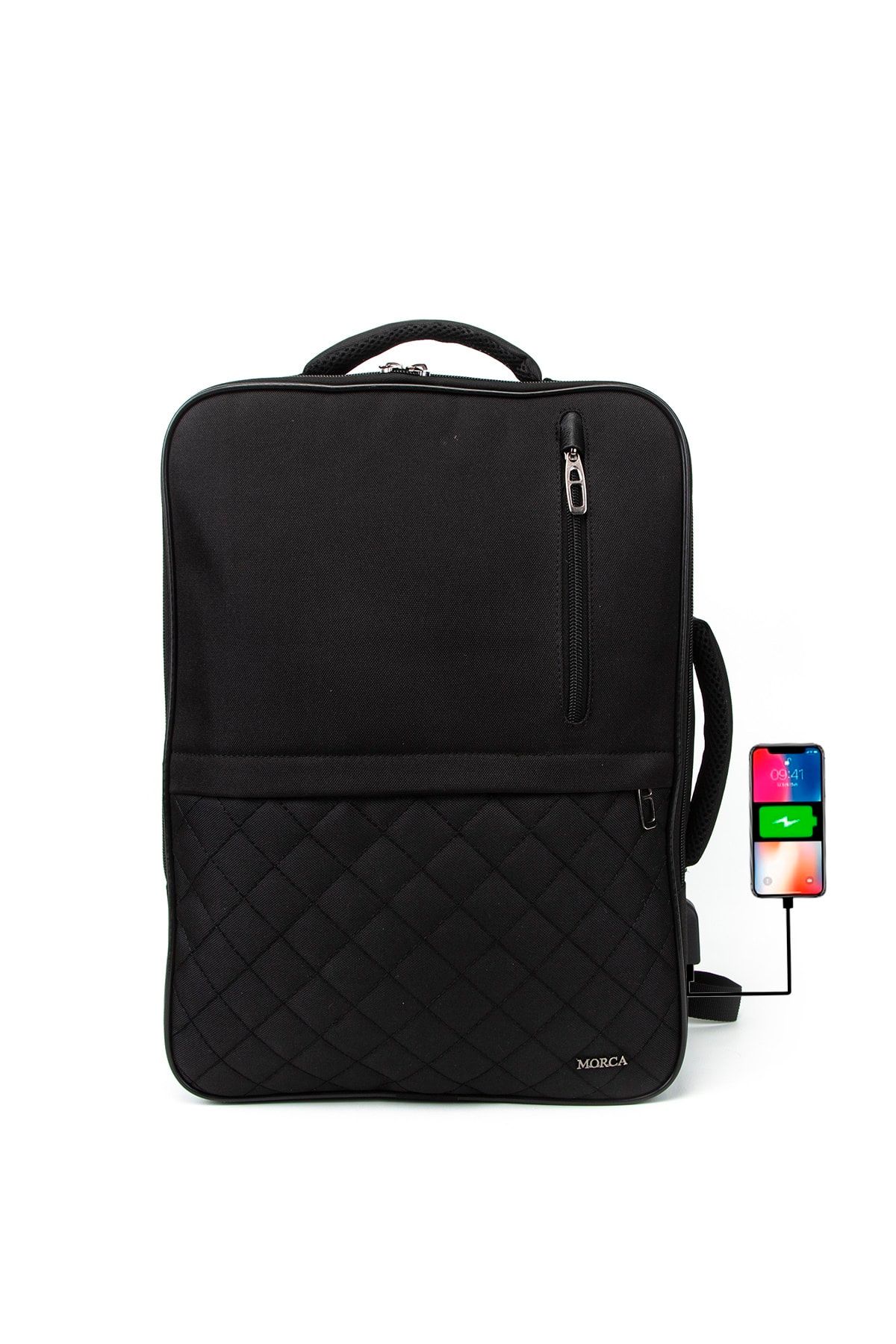 MORCA Unisex Siyah Kapitone Evrak & Sırt Çantası Usb Girişli 15.6 Inç