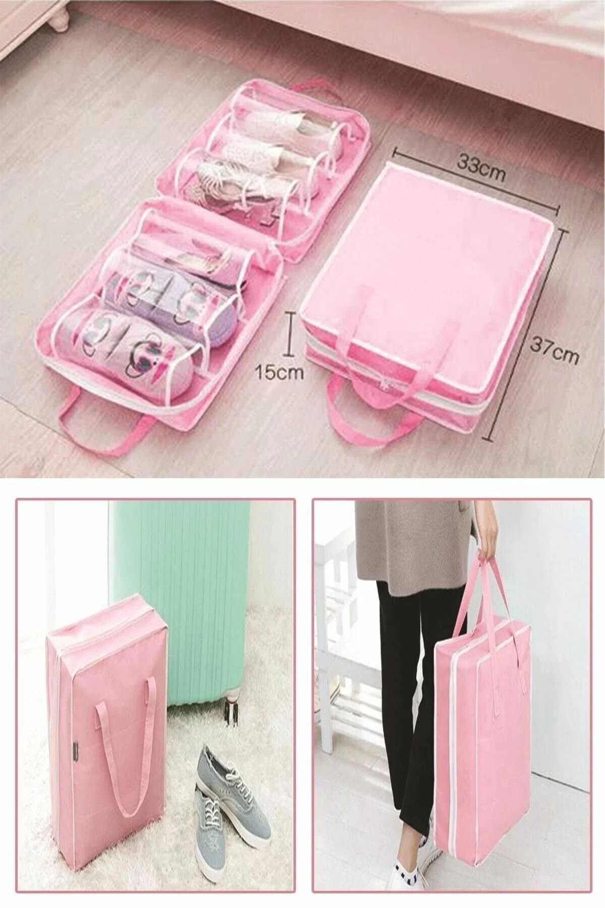 ulbay home collection Pembe Shoe Tote Ayakkabı Saklama Ve Taşıma Çantası