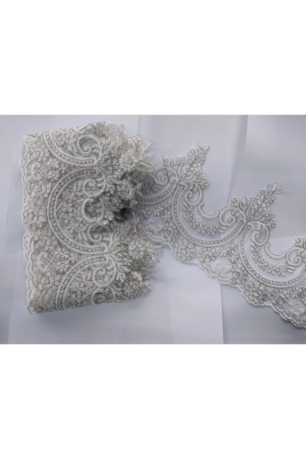 DUAYEN Beyaz Fransız Dantel Güpür 1 Metre