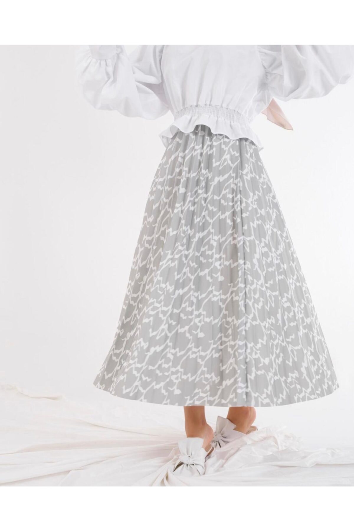 MK MODA BUTİK Kadın Mint Yeşili Dijital Baskılı Etek