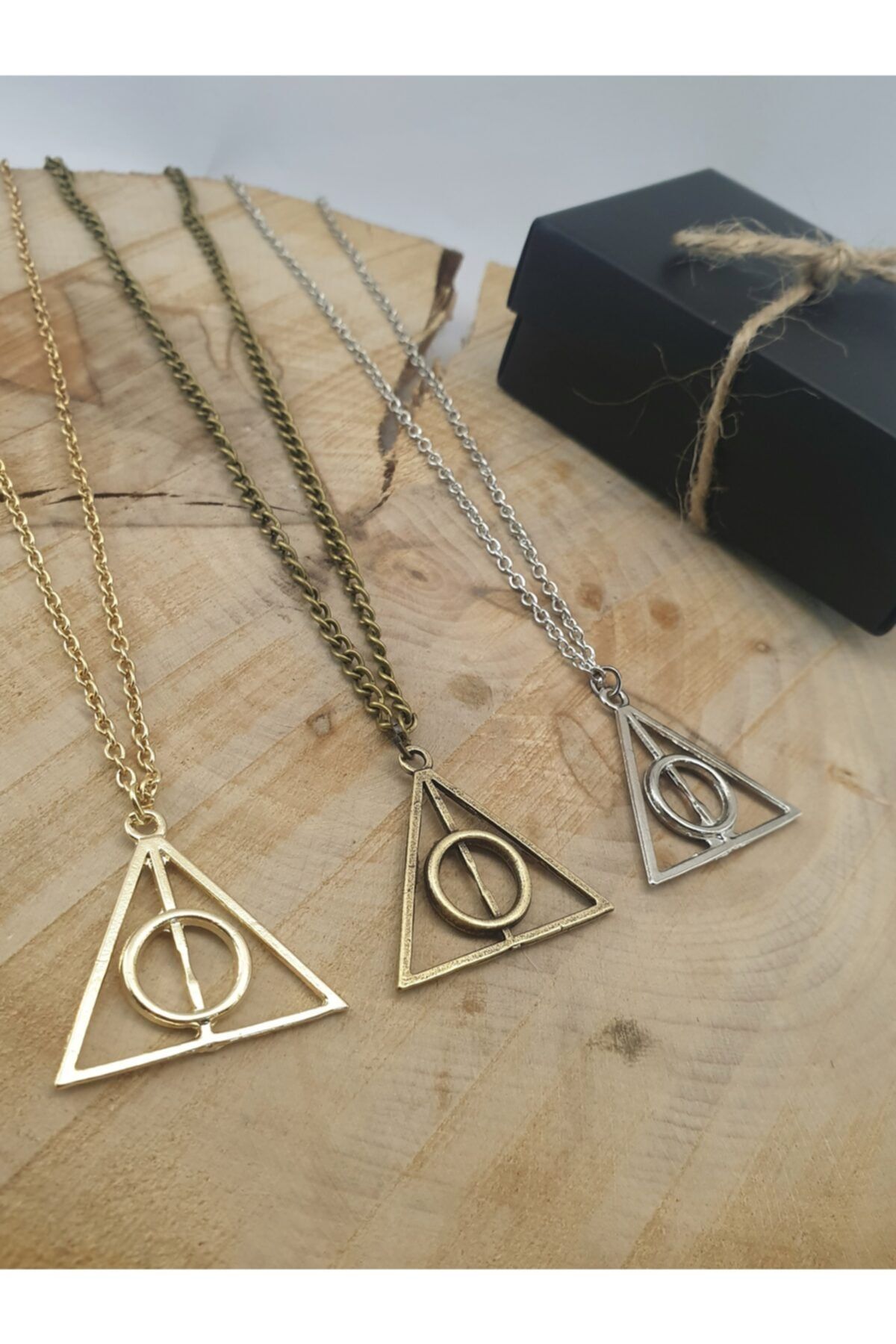 Dukkanka 3'lü Harry Potter Ölüm Yadigarları Üçgen Kolye Seti