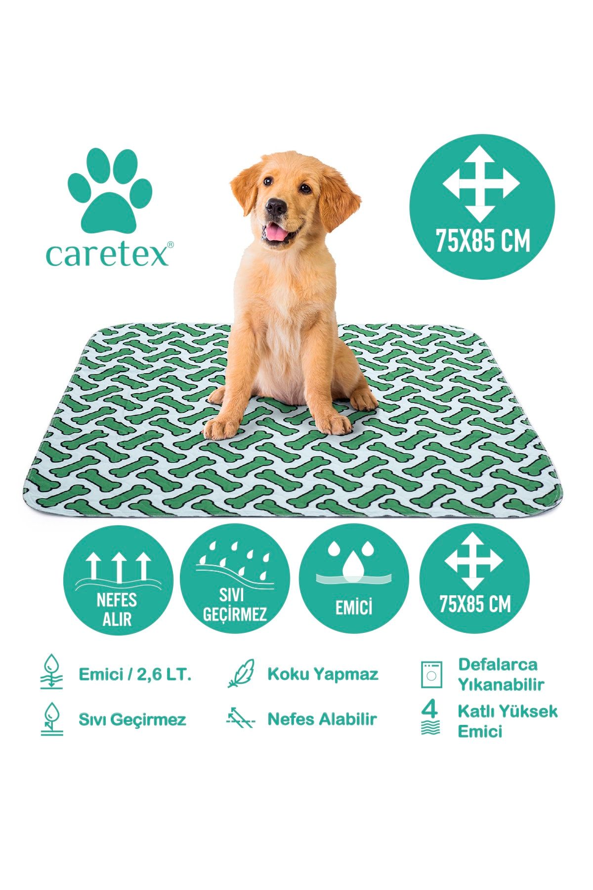 Abso 4 Katlı Yıkanabilir Emici Köpek Pedi Kemik Baskılı ( 75 X 85 Cm. )