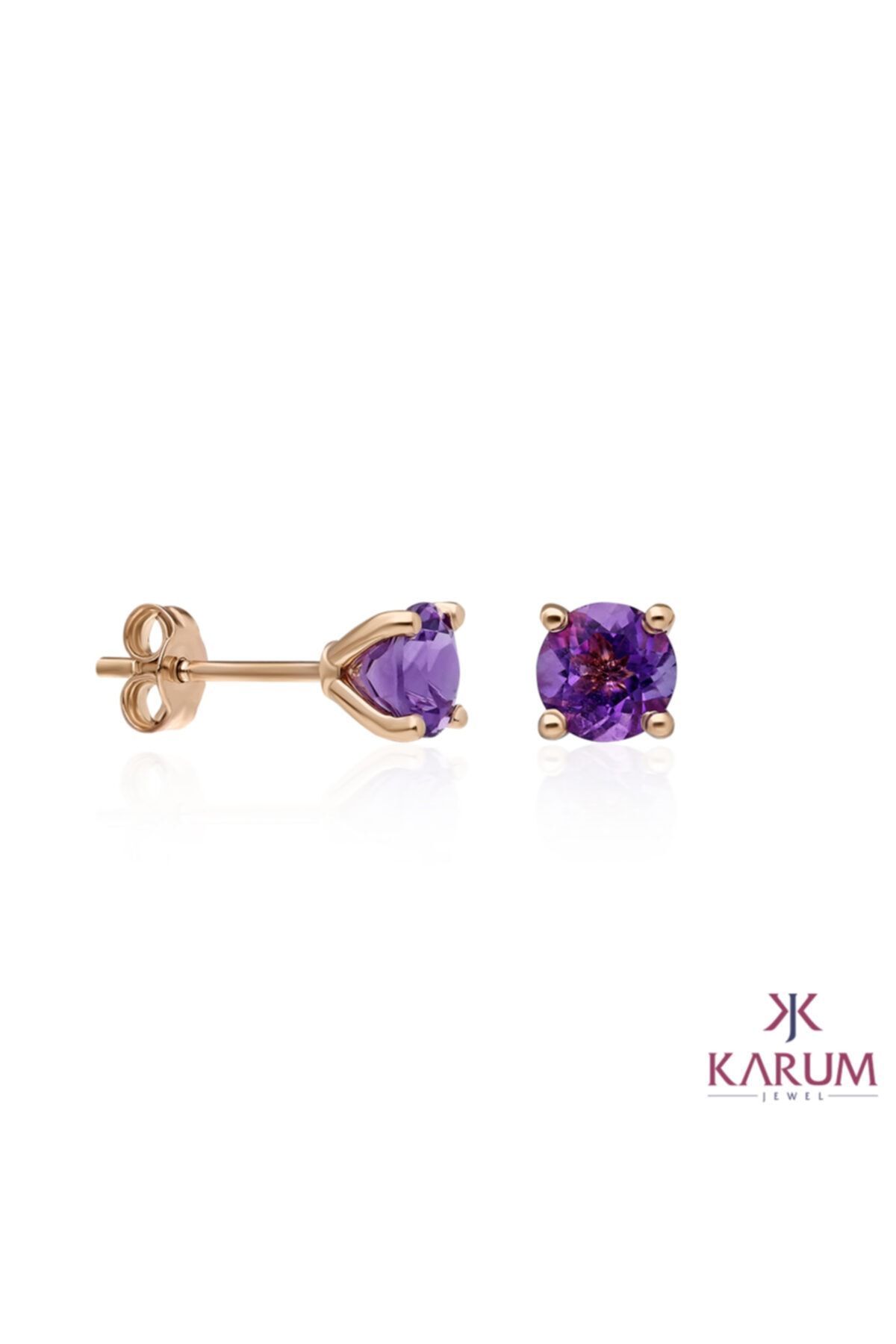 Karum Jewel Ametist Taşlı Altın Küpe