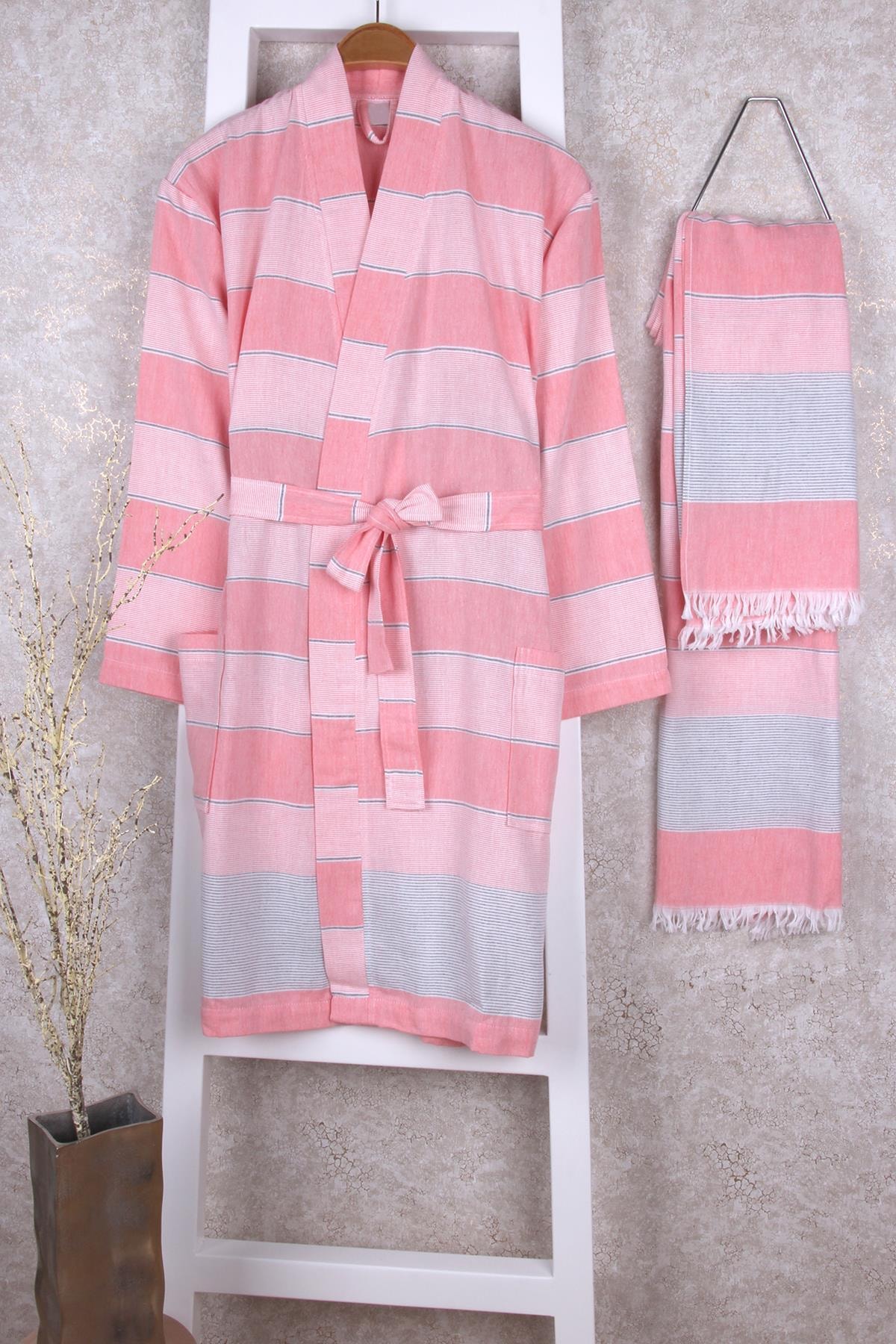 Baveno %100 Pamuk Peştemal Kimono Ve Peştemal 80x160 Plaj Havlusu Seti
